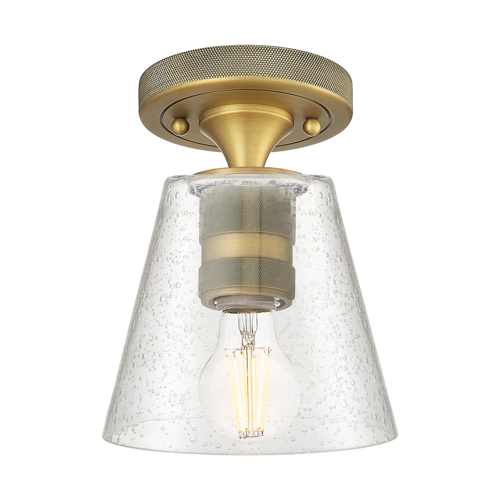 Innovations Caton 6in 1-Light Flush Mount | Industrial Brushed Brass and Frosted Glass | Hallway & Bedroom | 6 x 8 in | Model 434-1F-BB-G454