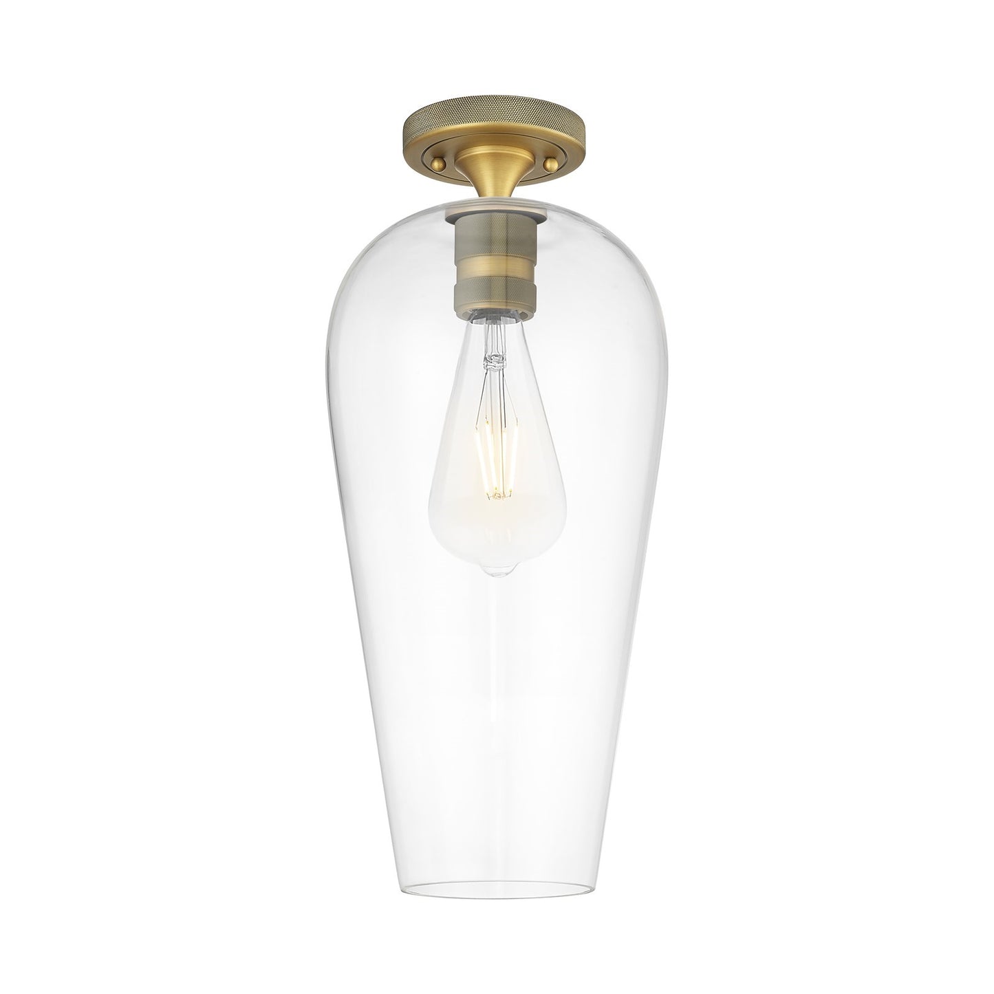 Innovations Chelsea 8in 1-Light Flush Mount | Industrial Brushed Brass and Clear Glass | Hallway & Bedroom | 8 x 18.5 in | Model 434-1F-BB-G456-8CL