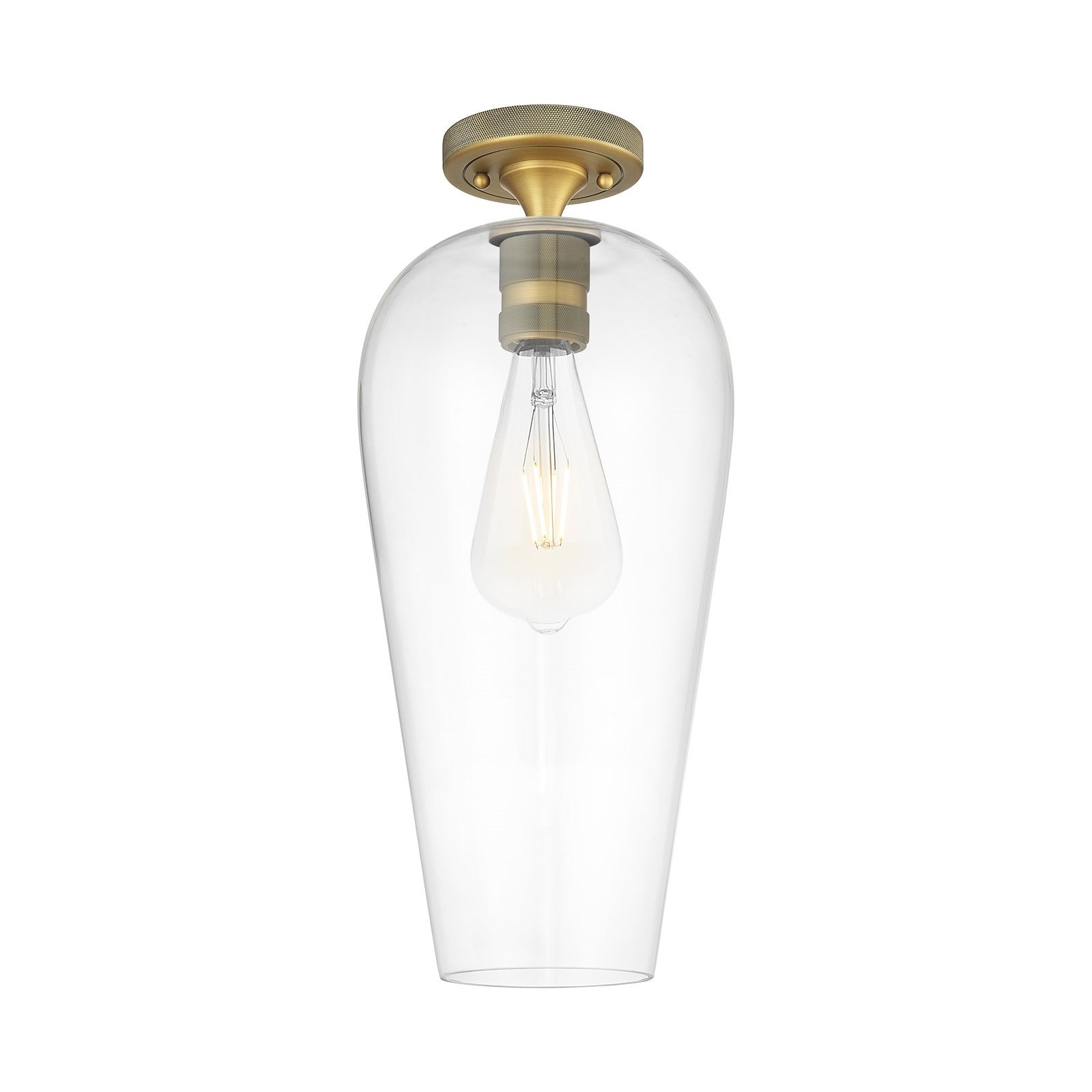Innovations Chelsea 8in 1-Light Flush Mount | Industrial Brushed Brass and Clear Glass | Hallway & Bedroom | 8 x 18.5 in | Model 434-1F-BB-G456-8CL