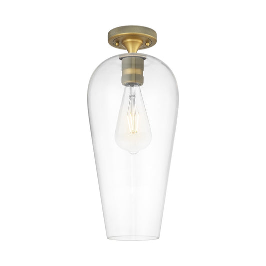 Innovations Chelsea 8in 1-Light Flush Mount | Industrial Brushed Brass and Clear Glass | Hallway & Bedroom | 8 x 18.5 in | Model 434-1F-BB-G456-8CL