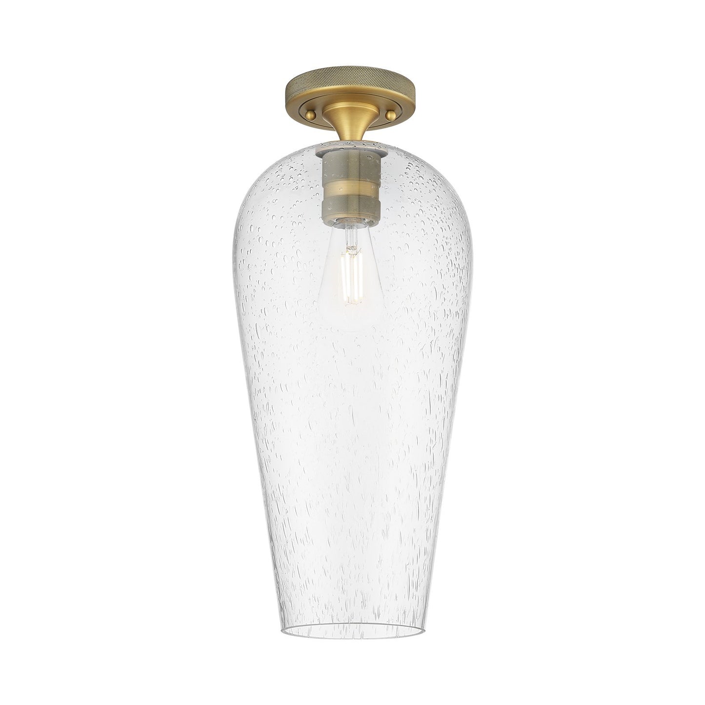 Innovations Chelsea 8in 1-Light Flush Mount | Industrial Brushed Brass and Seedy Glass | Hallway & Bedroom | Model 434-1F-BB-G456-8SDY