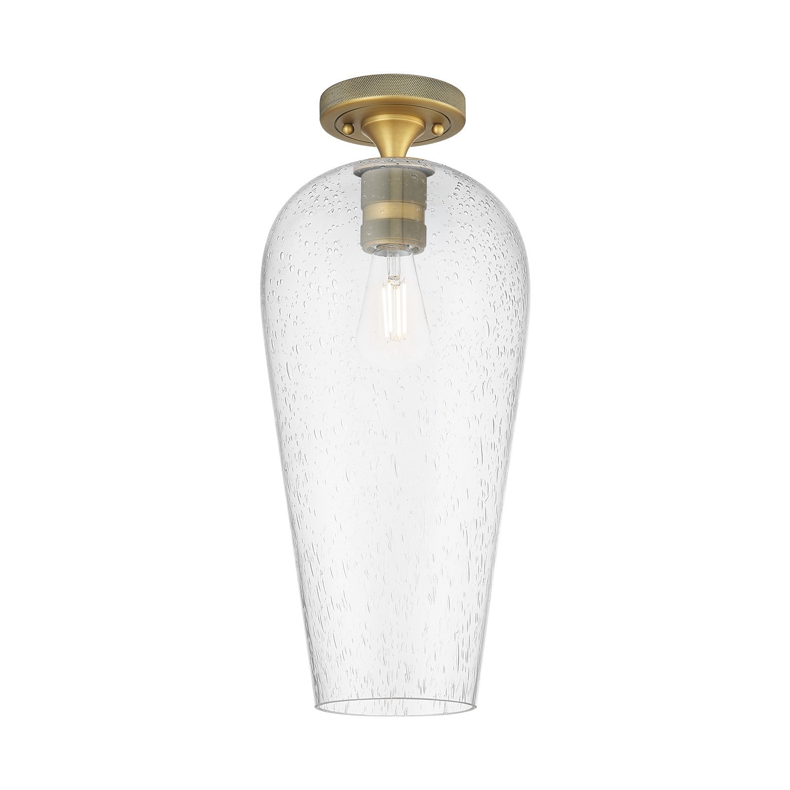 Innovations Chelsea 8in 1-Light Flush Mount | Industrial Brushed Brass and Seedy Glass | Hallway & Bedroom | Model 434-1F-BB-G456-8SDY