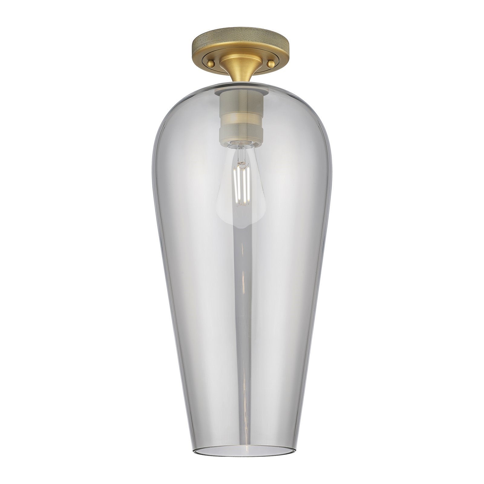 Innovations Chelsea 8in 1-Light Flush Mount | Industrial Brushed Brass and Light Smoke Glass | Hallway & Bedroom | Model 434-1F-BB-G456-8SM