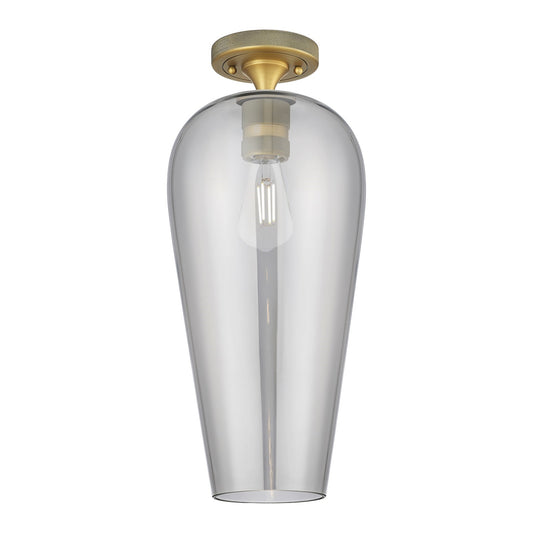 Innovations Chelsea 8in 1-Light Flush Mount | Industrial Brushed Brass and Light Smoke Glass | Hallway & Bedroom | Model 434-1F-BB-G456-8SM