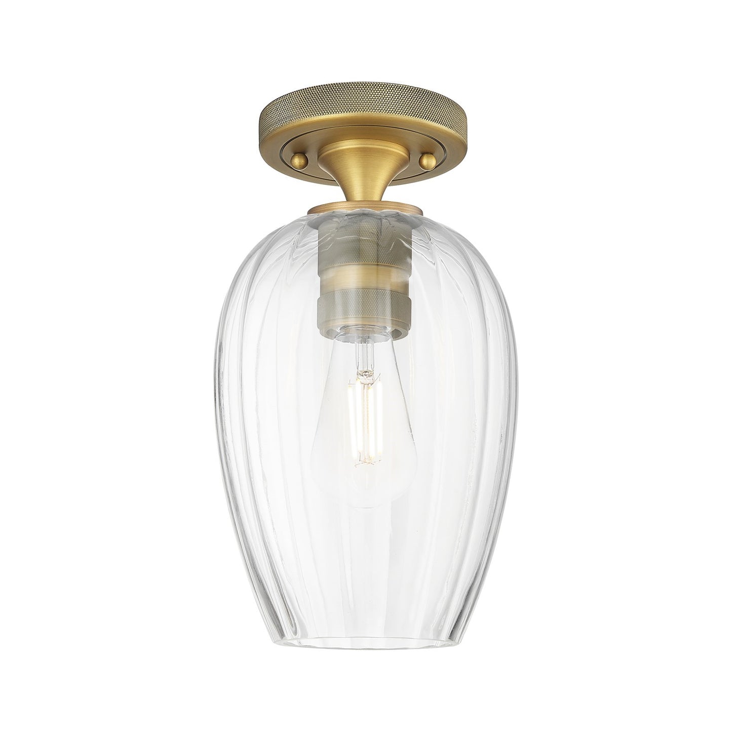 Innovations Preston Flute 6in 1-Light Flush Mount | Industrial Brushed Brass and Clear Glass | Hallway & Bedroom | Model 434-1F-BB-G457-6CL