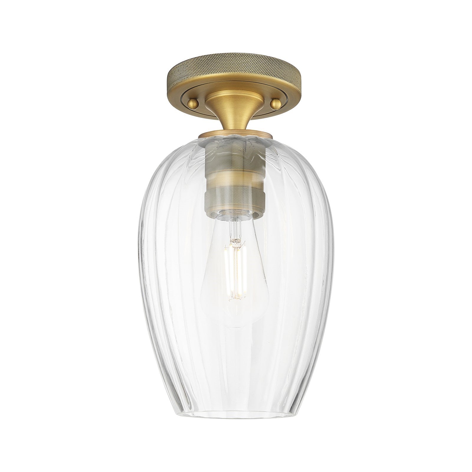 Innovations Preston Flute 6in 1-Light Flush Mount | Industrial Brushed Brass and Clear Glass | Hallway & Bedroom | Model 434-1F-BB-G457-6CL