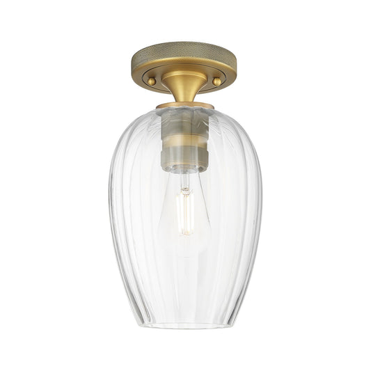 Innovations Preston Flute 6in 1-Light Flush Mount | Industrial Brushed Brass and Clear Glass | Hallway & Bedroom | Model 434-1F-BB-G457-6CL