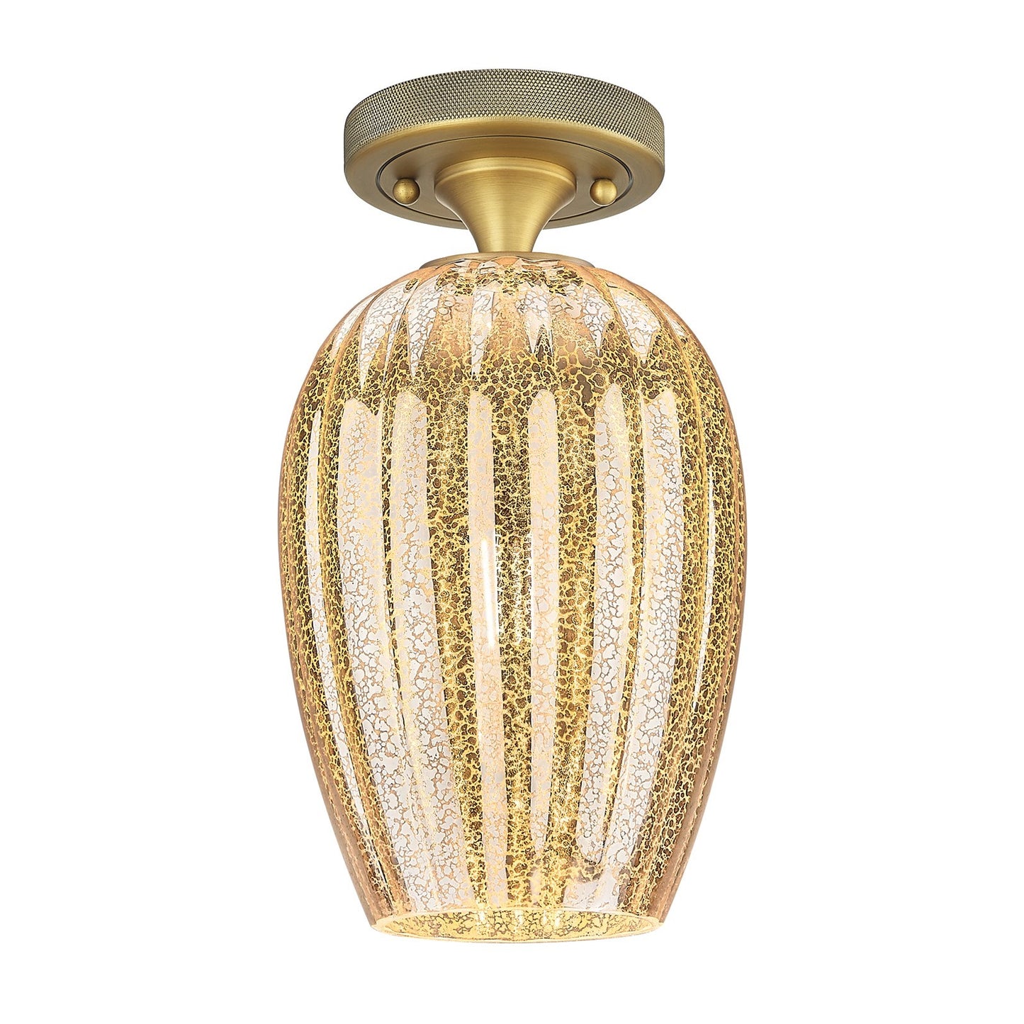 Innovations Preston Flute 6in 1-Light Flush Mount | Industrial Brushed Brass and Mercury Glass | Hallway & Bedroom | Model 434-1F-BB-G457-6ME