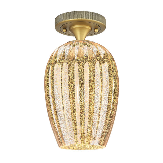 Innovations Preston Flute 6in 1-Light Flush Mount | Industrial Brushed Brass and Mercury Glass | Hallway & Bedroom | Model 434-1F-BB-G457-6ME