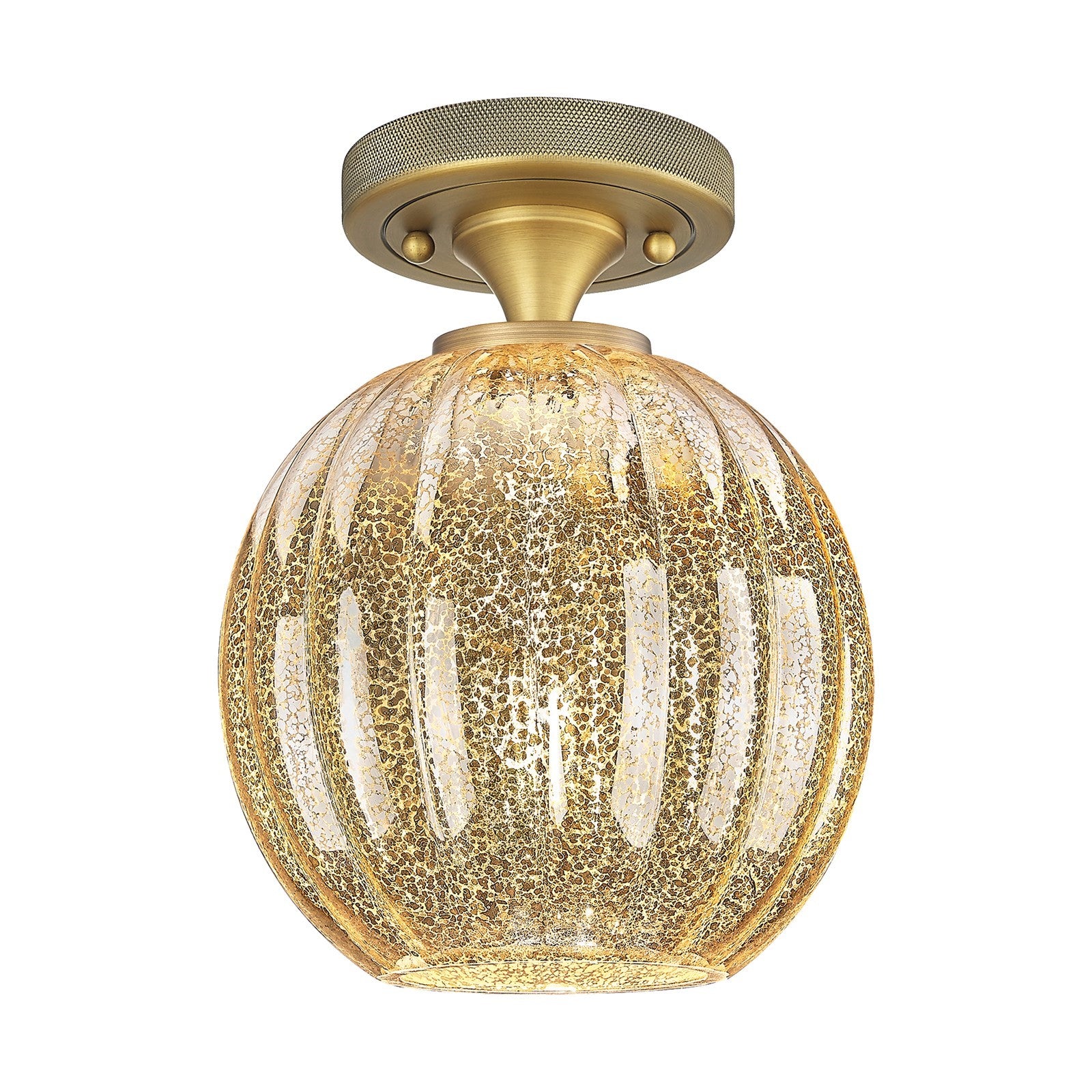 Innovations Preston Globe 7in 1-Light Flush Mount | Industrial Brushed Brass and Mercury Glass | Hallway & Bedroom | Model 434-1F-BB-G458-7ME