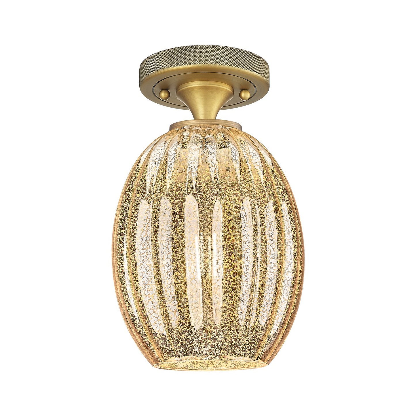 Innovations Preston Bulb 6in 1-Light Flush Mount | Industrial Brushed Brass and Mercury Glass | Hallway & Bedroom | Model 434-1F-BB-G459-6ME