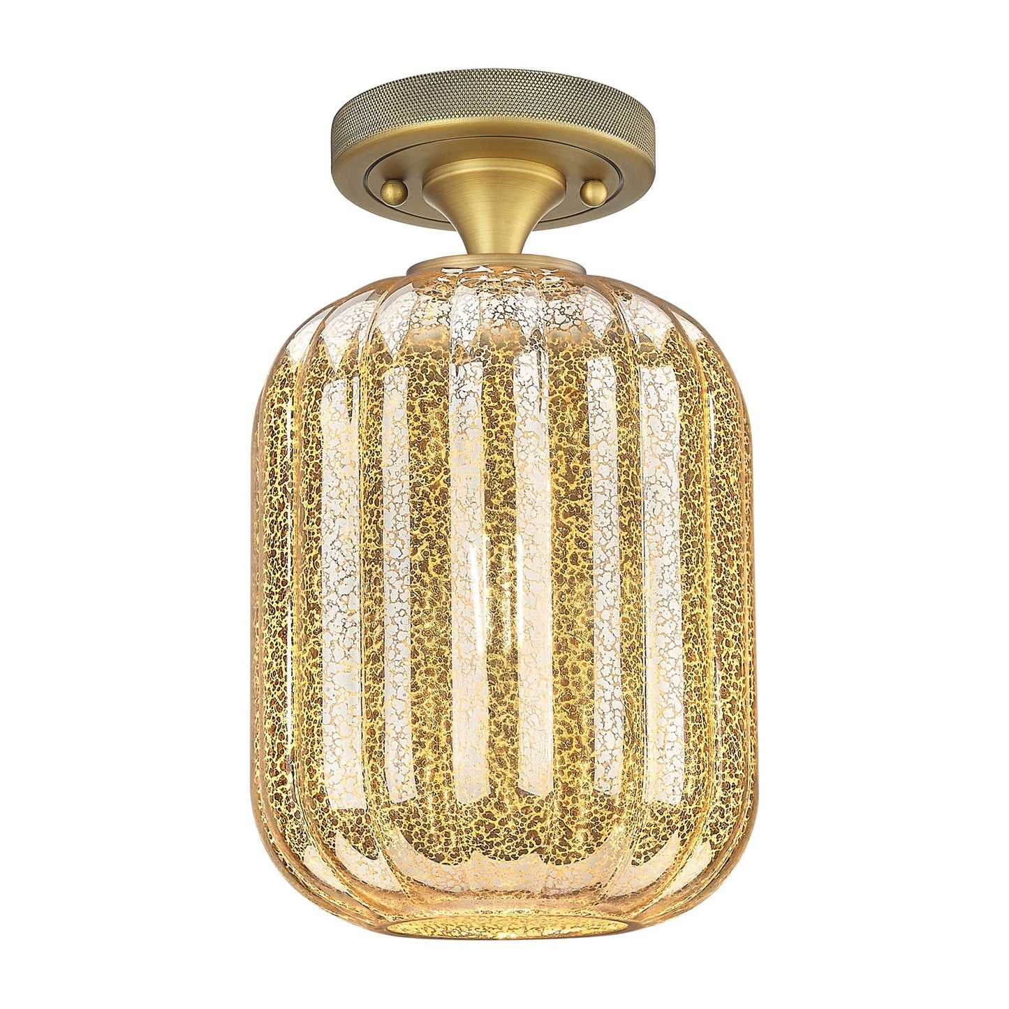 Innovations Preston Cylinder 7in 1-Light Flush Mount | Industrial Brushed Brass and Mercury Glass | Hallway & Bedroom | Model 434-1F-BB-G460-7ME