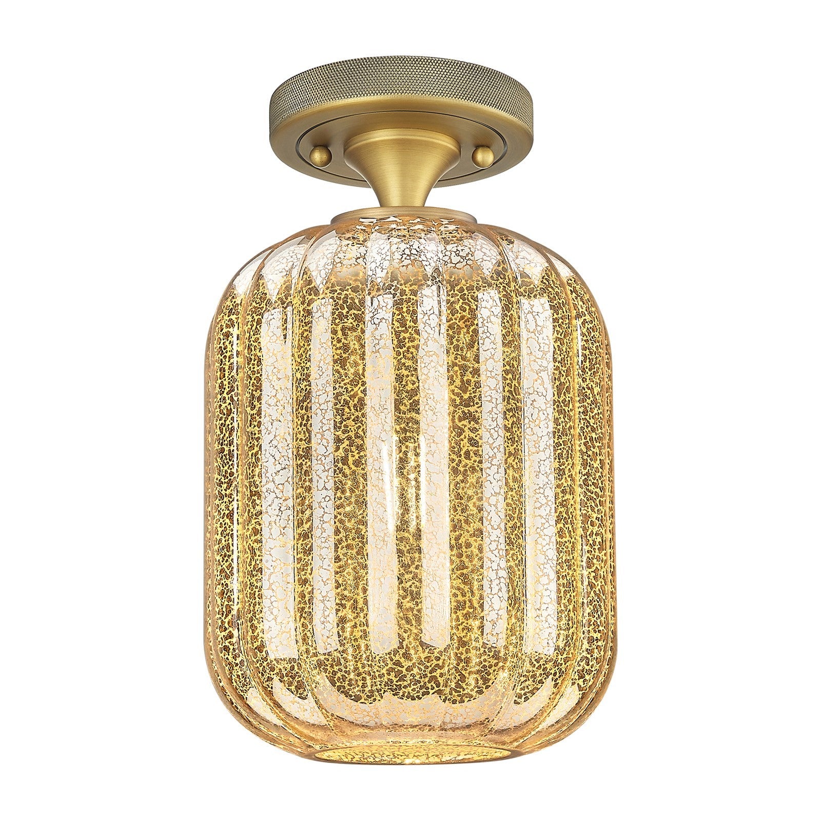 Innovations Preston Cylinder 7in 1-Light Flush Mount | Industrial Brushed Brass and Mercury Glass | Hallway & Bedroom | Model 434-1F-BB-G460-7ME