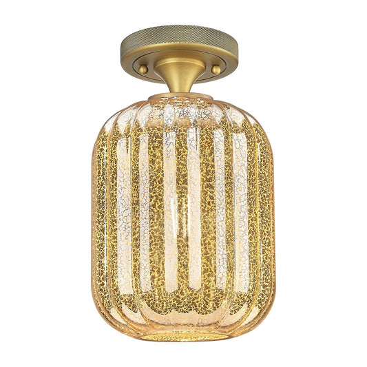 Innovations Preston Cylinder 7in 1-Light Flush Mount | Industrial Brushed Brass and Mercury Glass | Hallway & Bedroom | Model 434-1F-BB-G460-7ME