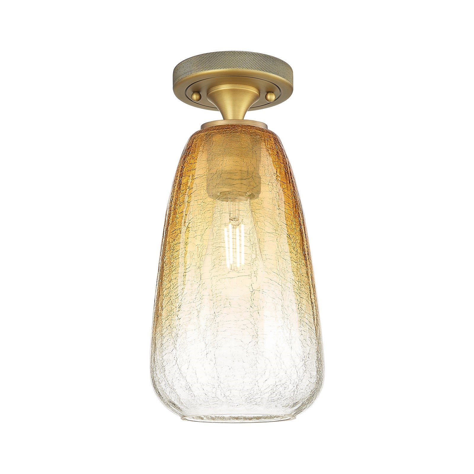 Innovations Brookhaven Almond 6in 1-Light Flush Mount | Industrial Brushed Brass and Amber Glass | Hallway & Bedroom | Model 434-1F-BB-G480-6AM