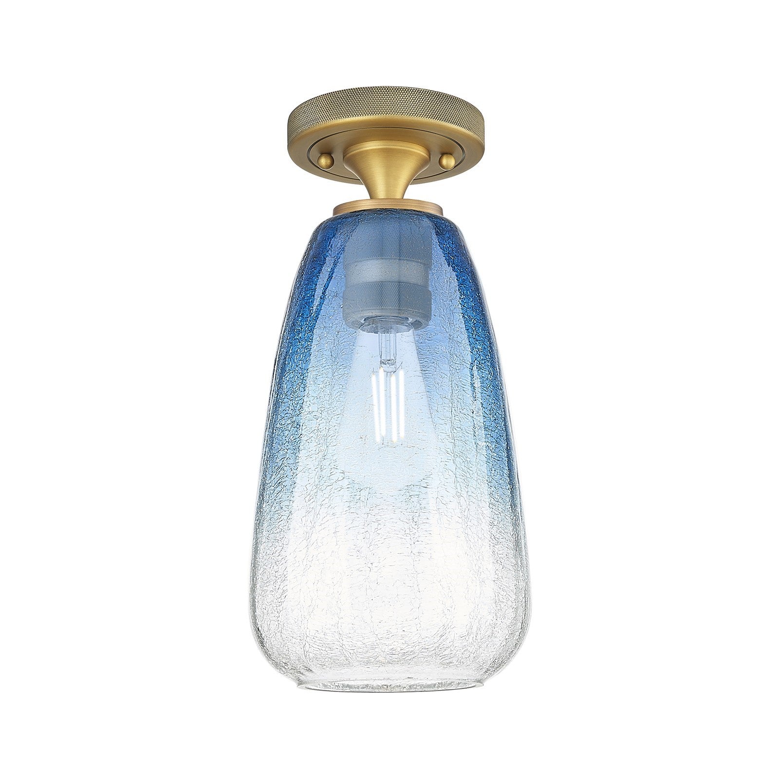 Innovations Brookhaven Almond 6in 1-Light Flush Mount | Industrial Brushed Brass and Sapphire Blue Glass | Bathroom | Model 434-1F-BB-G480-6SB