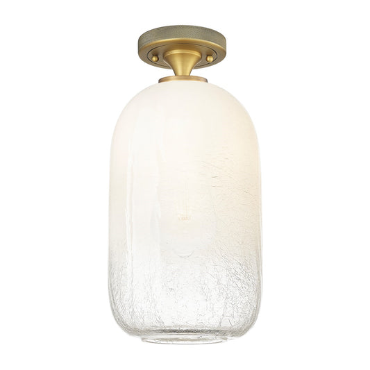 Innovations Brookhaven Cloche 7in 1-Light Flush Mount | Industrial Brushed Brass and Opal Glass | Hallway & Bathroom | Model 434-1F-BB-G482-7OP