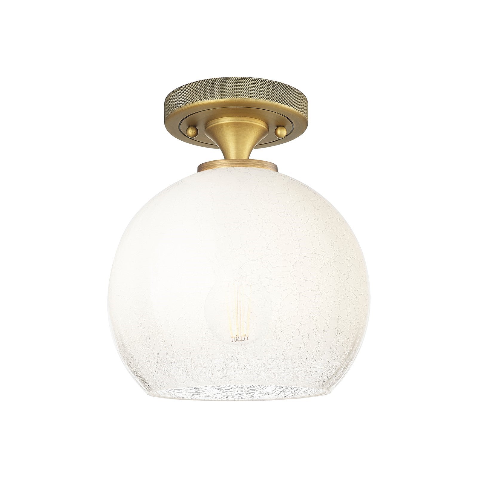 Innovations Brookhaven Globe 8in 1-Light Flush Mount | Industrial Brushed Brass and Opal Glass | Hallway & Bathroom | Model 434-1F-BB-G483-8OP