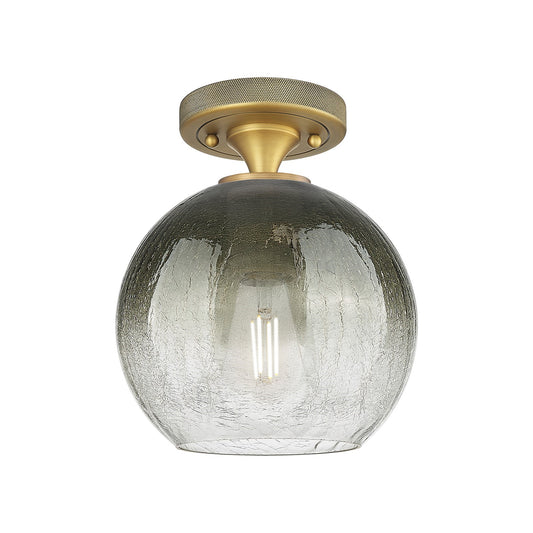 Innovations Brookhaven Globe 8in 1-Light Flush Mount | Industrial Brushed Brass and Slate Glass | Hallway & Bedroom | Model 434-1F-BB-G483-8SL