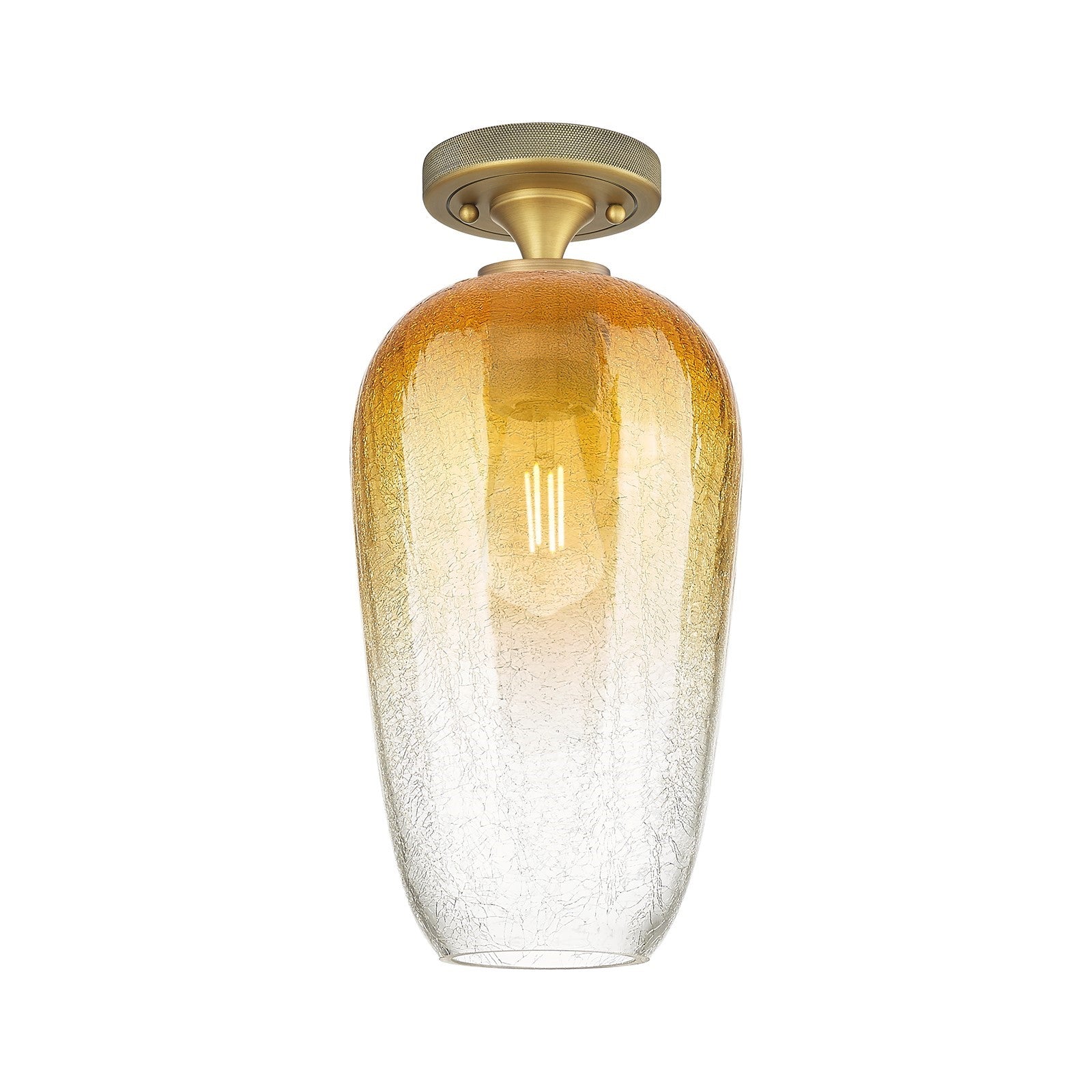 Innovations Brookhaven Flute 7in 1-Light Flush Mount | Industrial Brushed Brass and Amber Glass | Kitchen & Hallway | Model 434-1F-BB-G484-7AM
