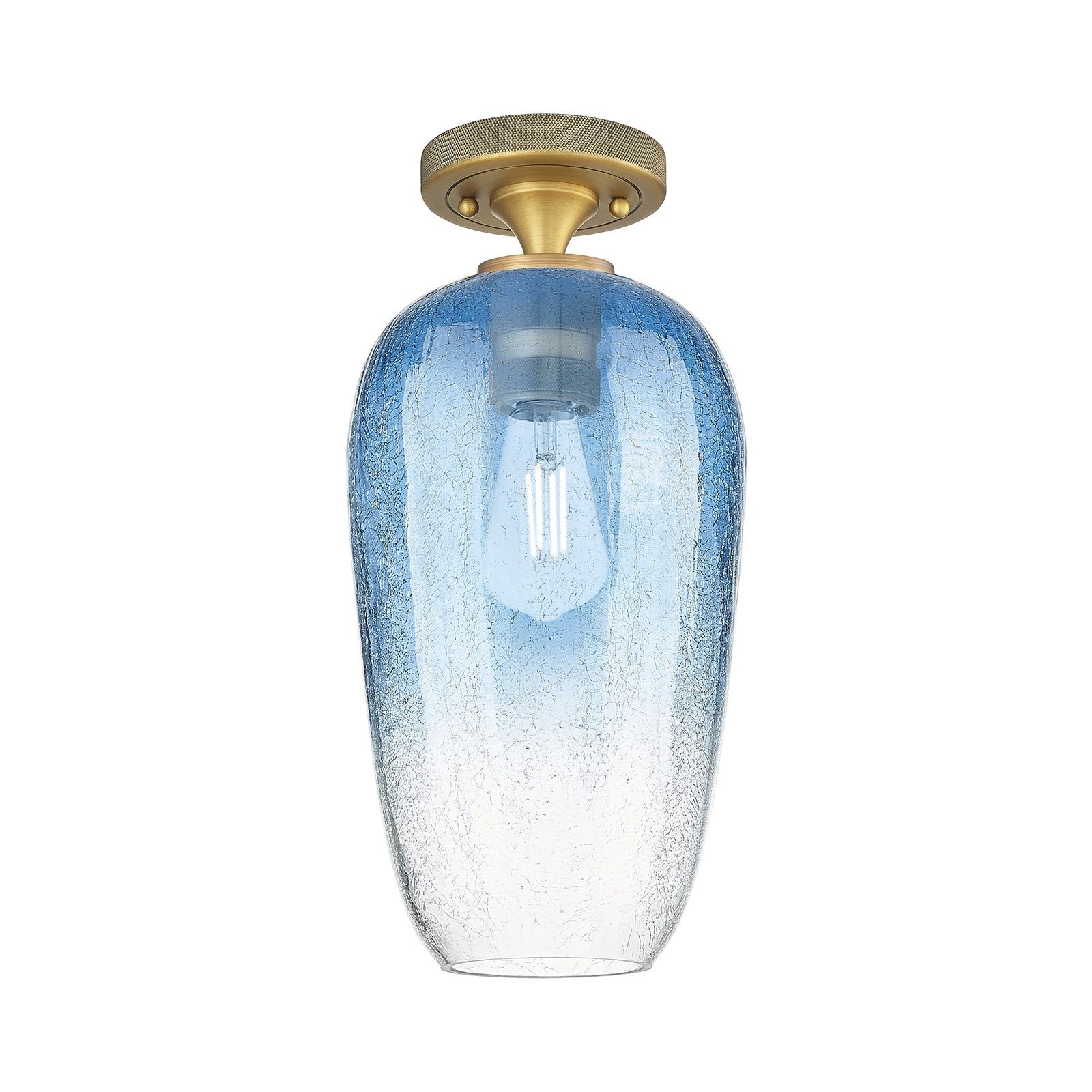 Innovations Brookhaven Flute 7in 1-Light Flush Mount | Industrial Brushed Brass and Sapphire Blue Glass | Bathroom | Model 434-1F-BB-G484-7SB