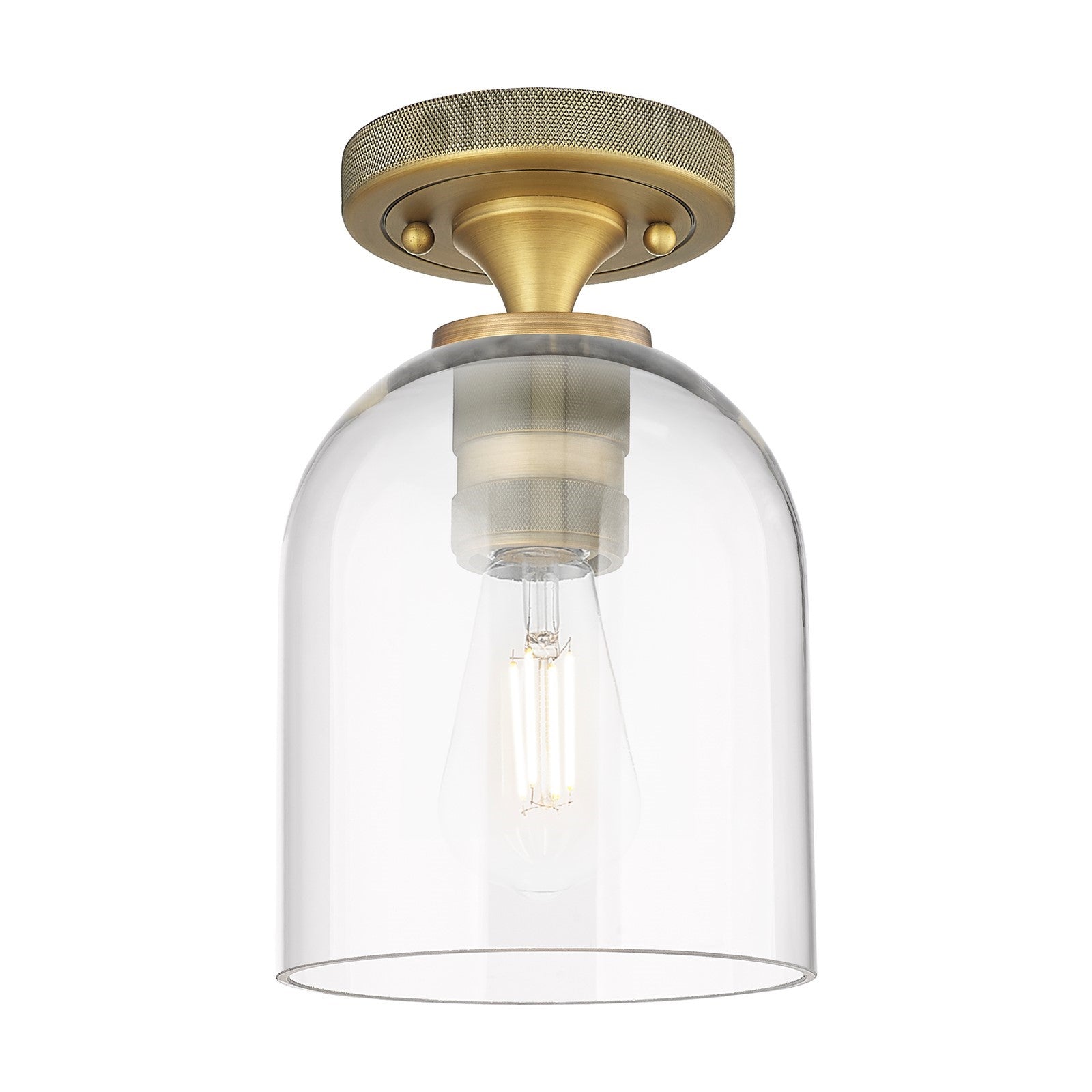 Innovations Bella 6in 1-Light Flush Mount | Industrial Brushed Brass and Clear Glass | Hallway & Bathroom | Model 434-1F-BB-G558-6CL