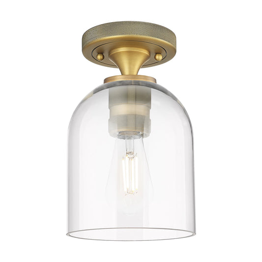Innovations Bella 6in 1-Light Flush Mount | Industrial Brushed Brass and Clear Glass | Hallway & Bathroom | Model 434-1F-BB-G558-6CL