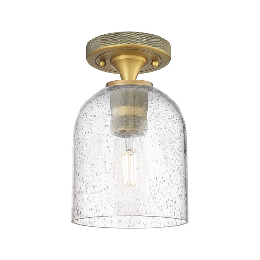 Innovations Bella 6in 1-Light Flush Mount | Industrial Brushed Brass and Seedy Glass | Hallway & Bathroom | Model 434-1F-BB-G558-6SDY