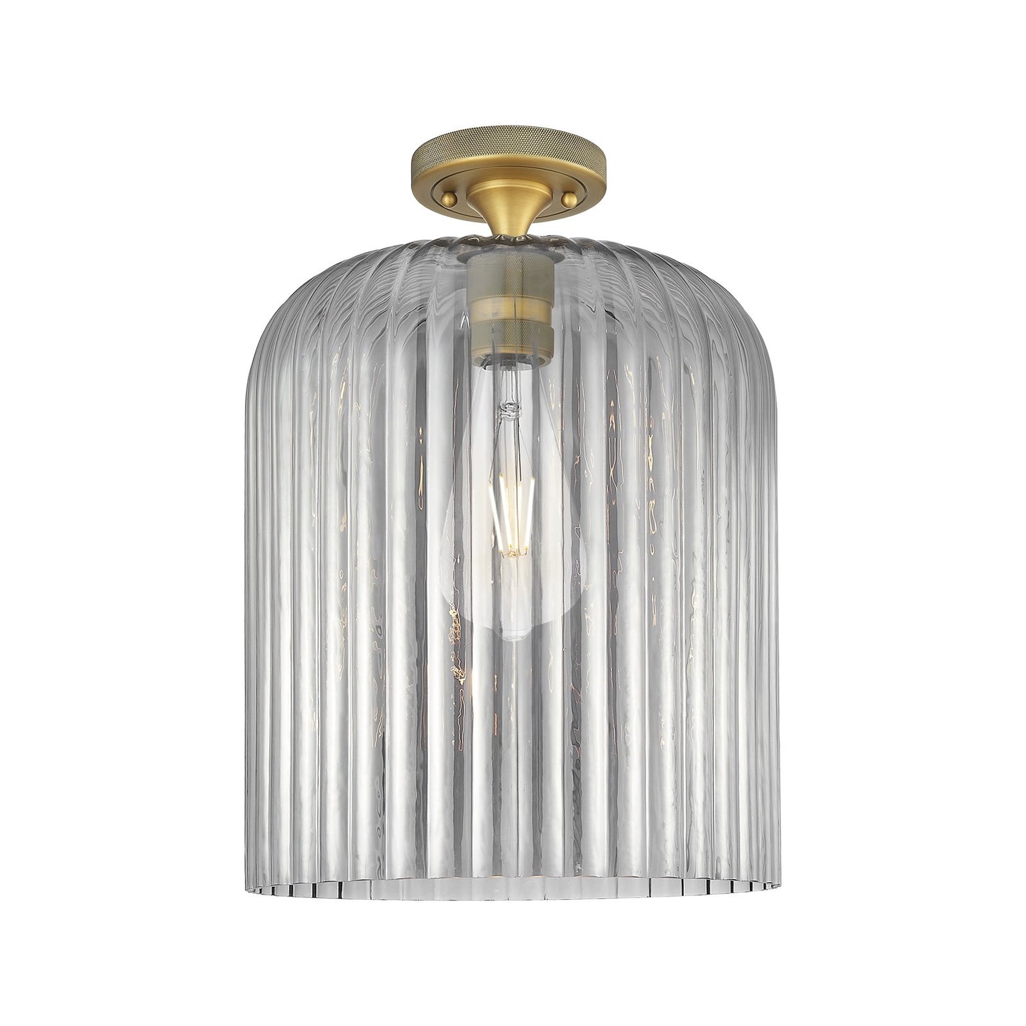 Innovations Crown Point 12in 1-Light Flush Mount | Industrial Brushed Brass and Light Smoke Glass | Hallway & Bedroom | Model 434-1F-BB-G559-12SM