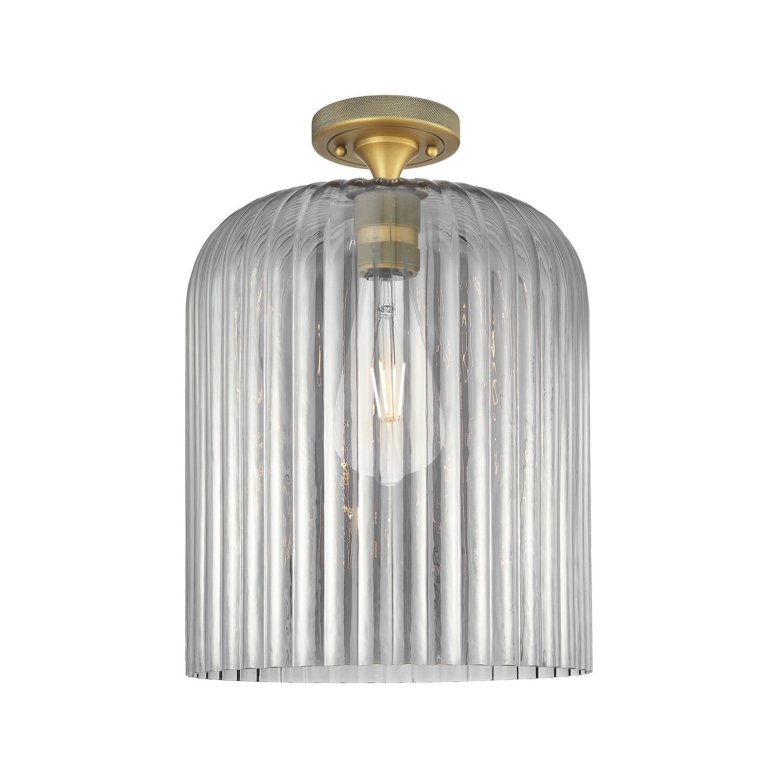 Innovations Crown Point 12in 1-Light Flush Mount | Industrial Brushed Brass and Light Smoke Glass | Hallway & Bedroom | Model 434-1F-BB-G559-12SM