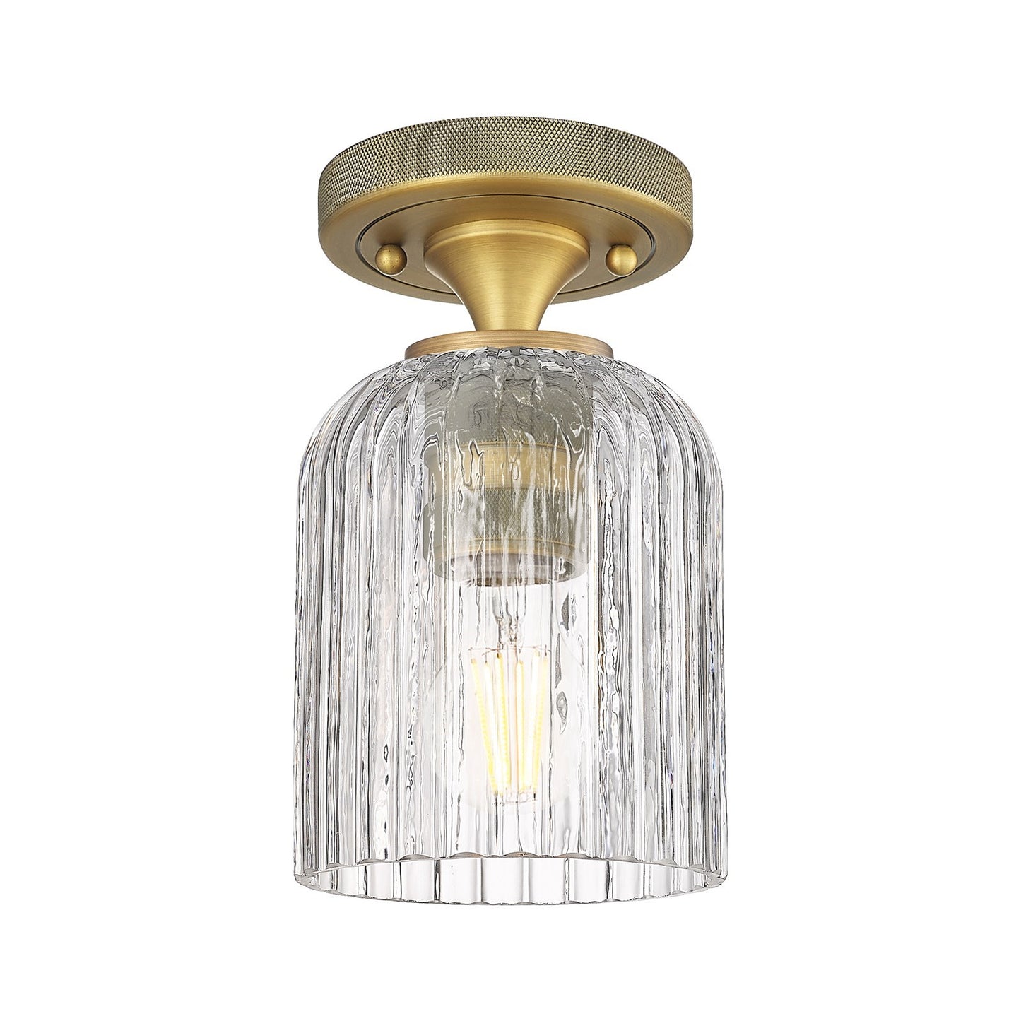 Innovations Crown Point 5in 1-Light Flush Mount | Industrial Brushed Brass and Clear Glass | Hallway & Bedroom | Model 434-1F-BB-G559-5CL