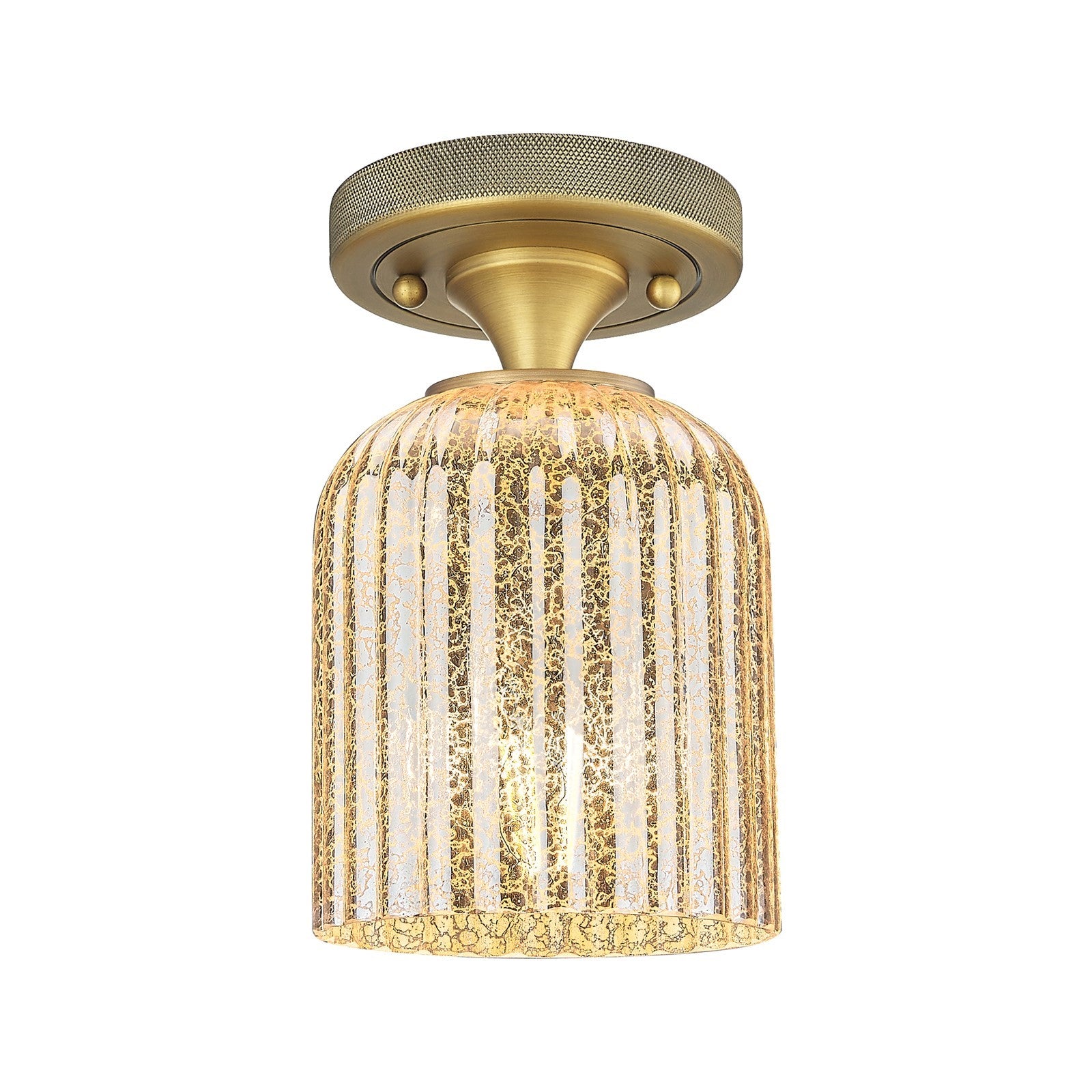 Innovations Crown Point 5in 1-Light Flush Mount | Industrial Brushed Brass and Mercury Glass | Hallway & Bedroom | Model 434-1F-BB-G559-5ME