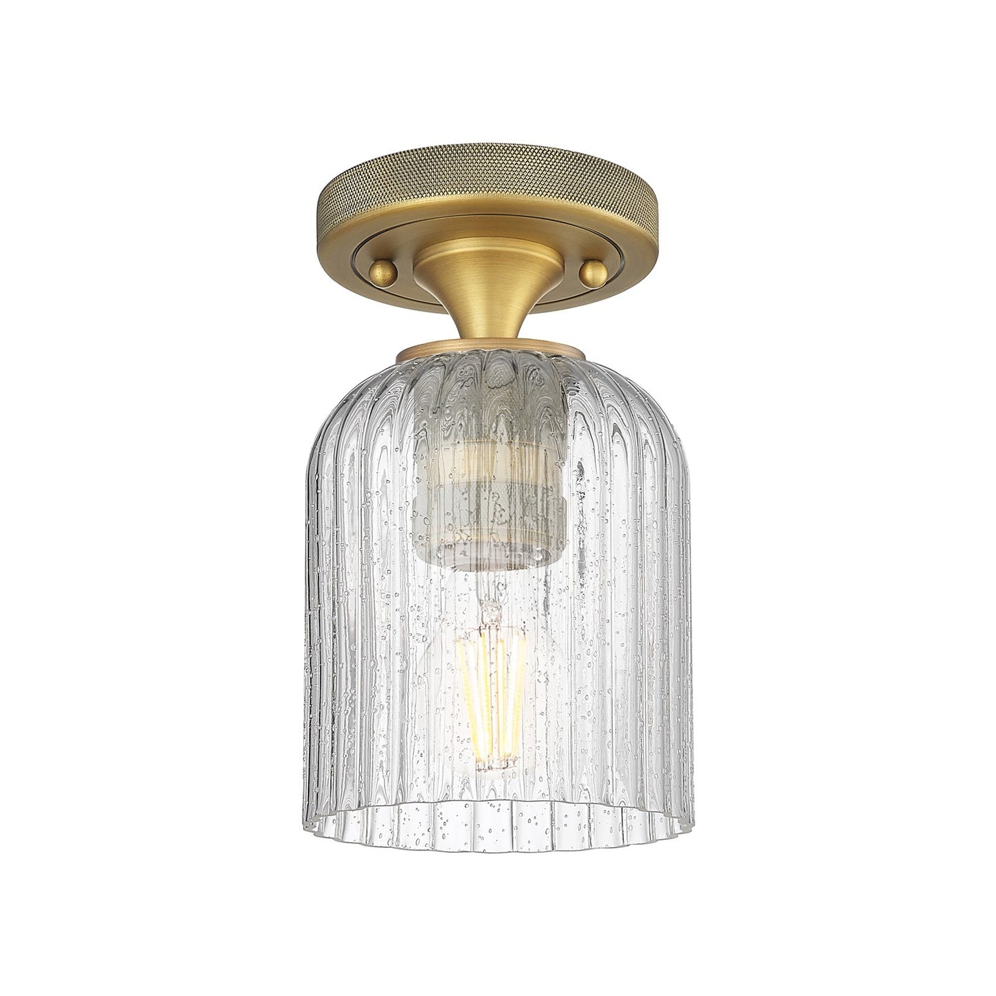 Innovations Crown Point 5in 1-Light Flush Mount | Industrial Brushed Brass and Seedy Glass | Hallway & Bedroom | Model 434-1F-BB-G559-5SDY
