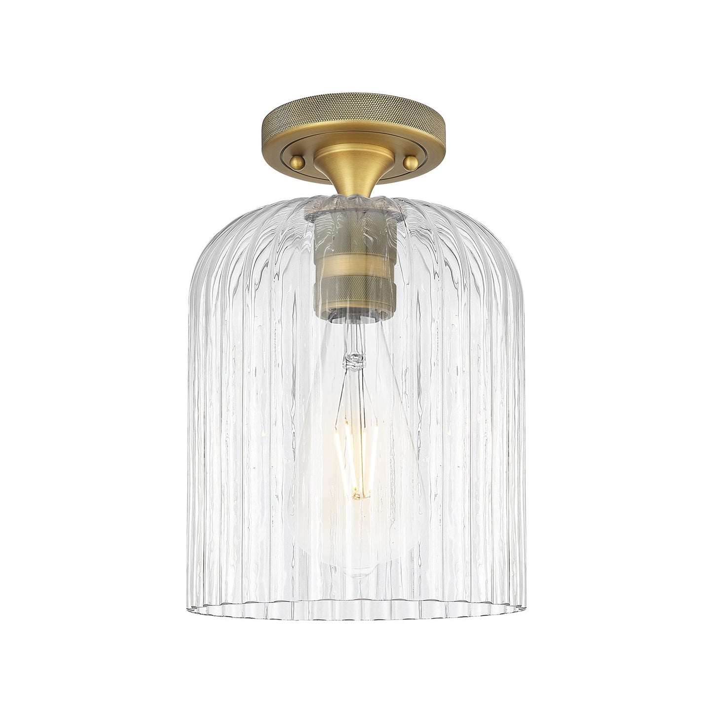 Innovations Crown Point 8in 1-Light Flush Mount | Industrial Brushed Brass and Clear Glass | Hallway & Bedroom | Model 434-1F-BB-G559-8CL