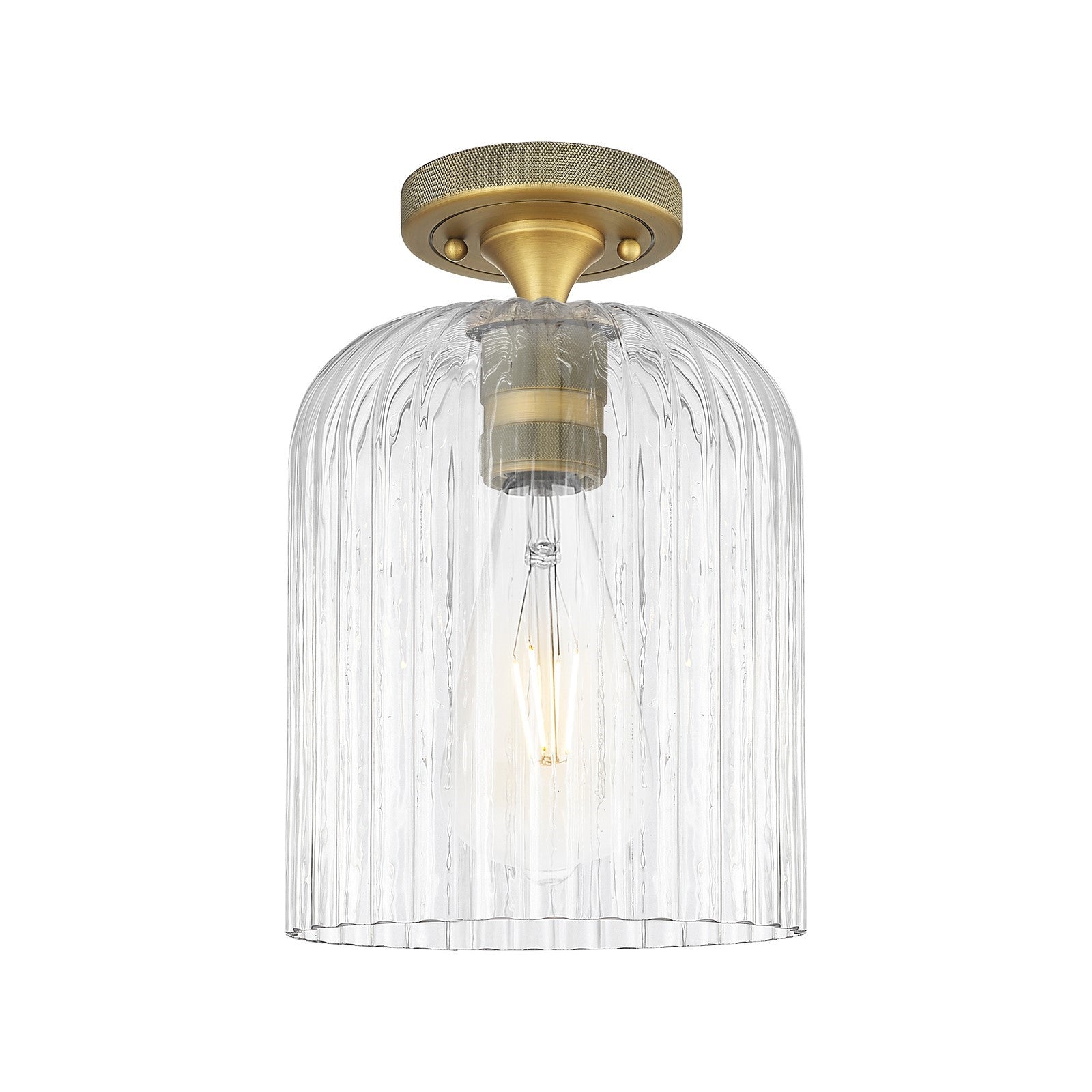 Innovations Crown Point 8in 1-Light Flush Mount | Industrial Brushed Brass and Clear Glass | Hallway & Bedroom | Model 434-1F-BB-G559-8CL
