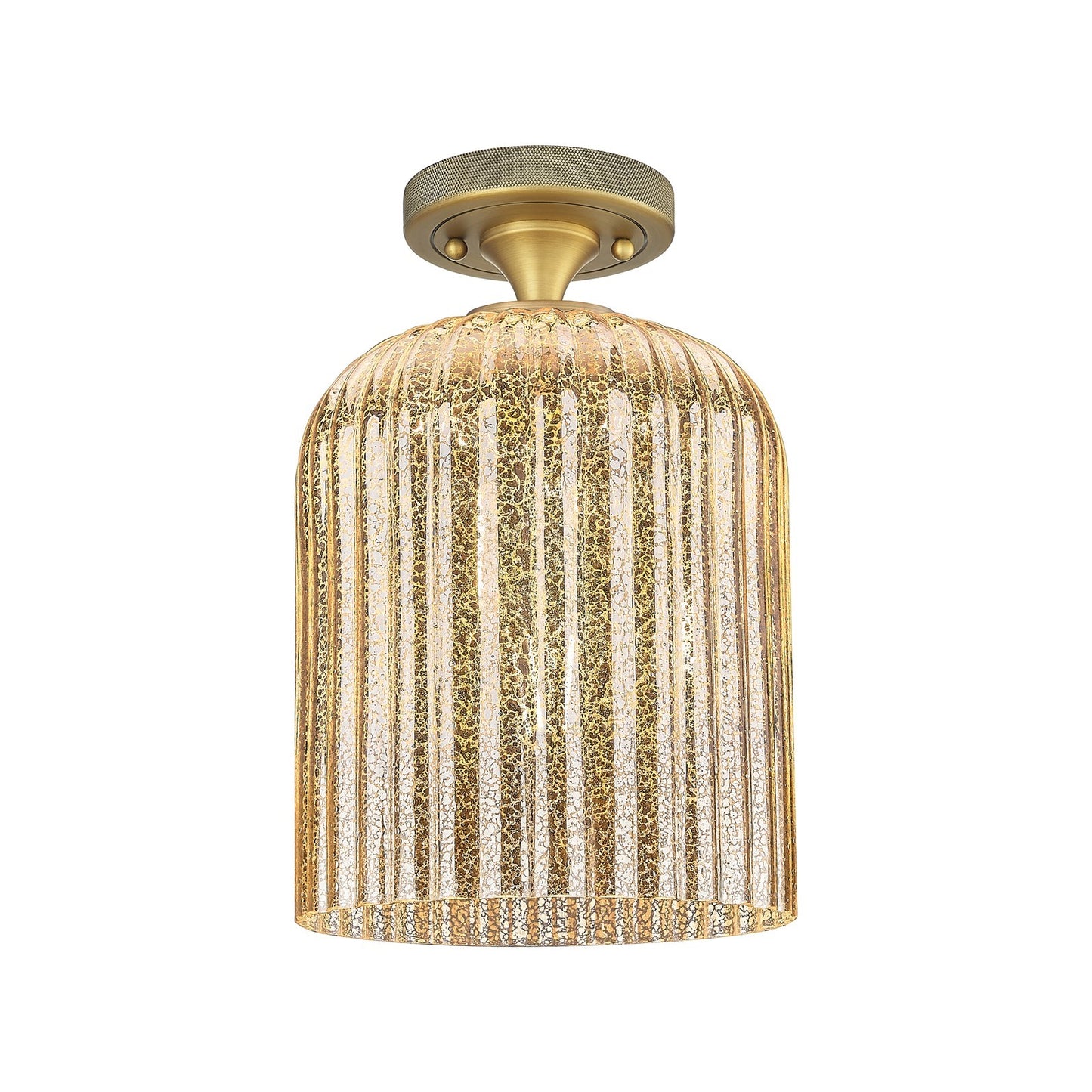 Innovations Crown Point 8in 1-Light Flush Mount | Industrial Brushed Brass and Mercury Glass | Hallway & Bedroom | Model 434-1F-BB-G559-8ME