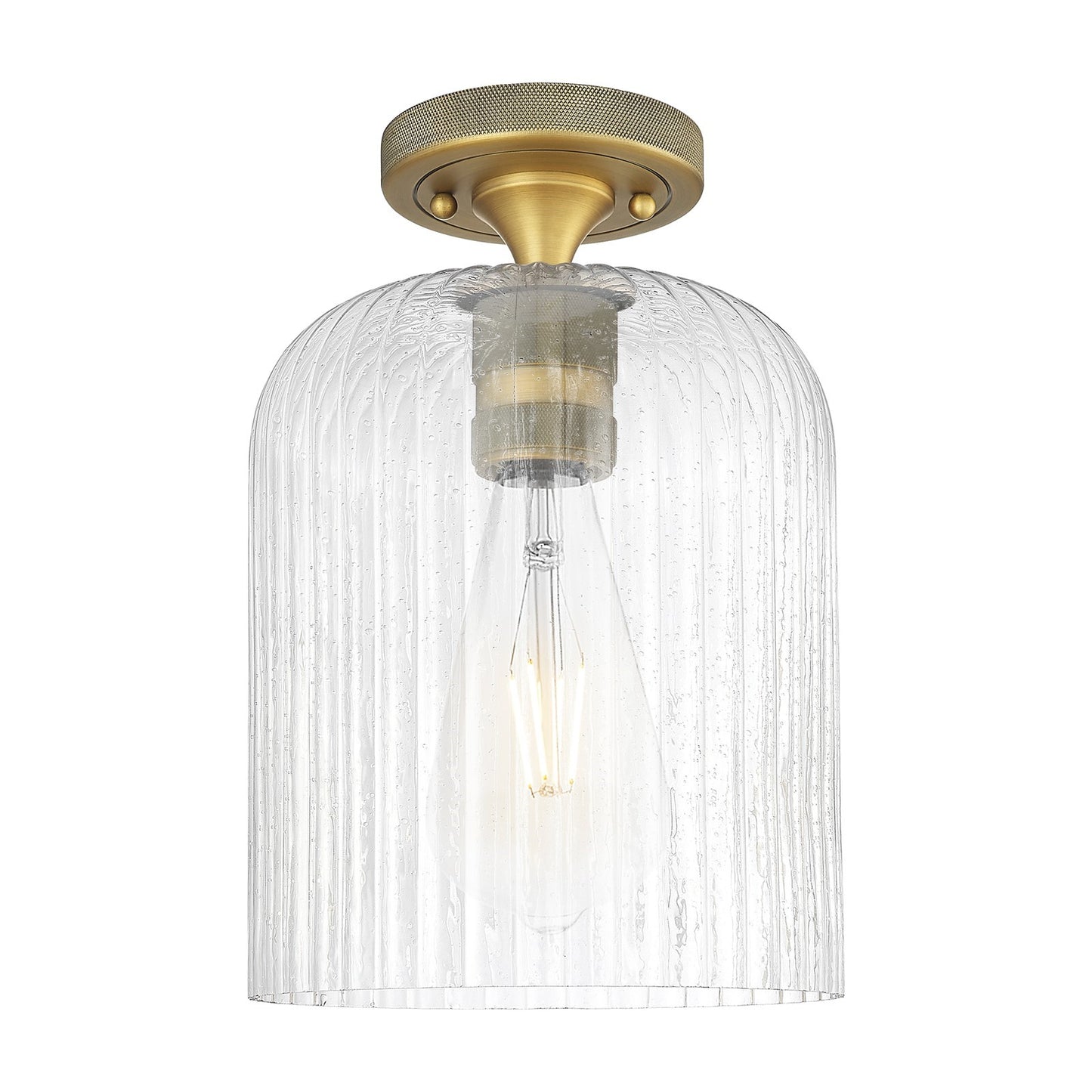 Innovations Crown Point 8in 1-Light Flush Mount | Industrial Brushed Brass and Seedy Glass | Hallway & Bedroom | Model 434-1F-BB-G559-8SDY