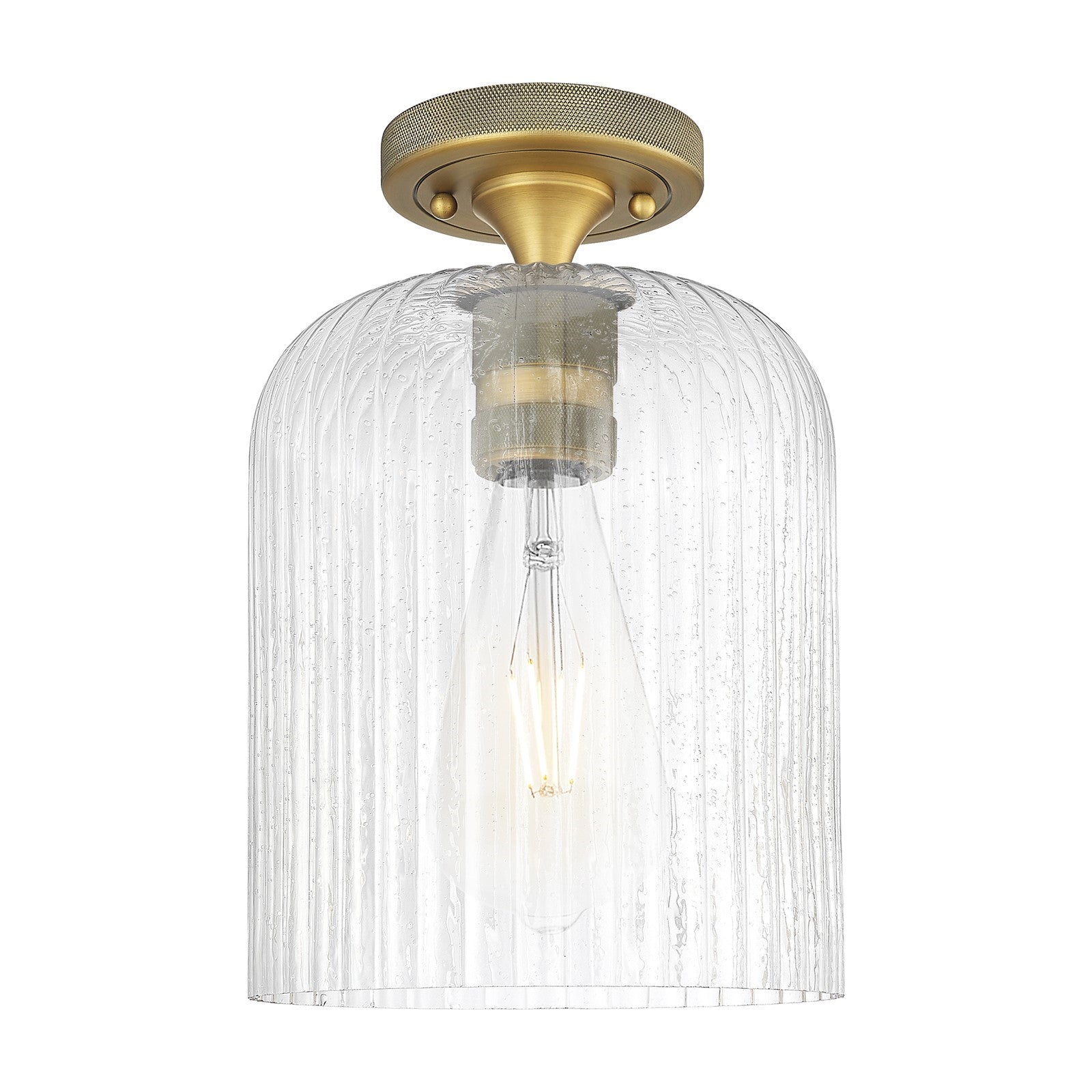 Innovations Crown Point 8in 1-Light Flush Mount | Industrial Brushed Brass and Seedy Glass | Hallway & Bedroom | Model 434-1F-BB-G559-8SDY
