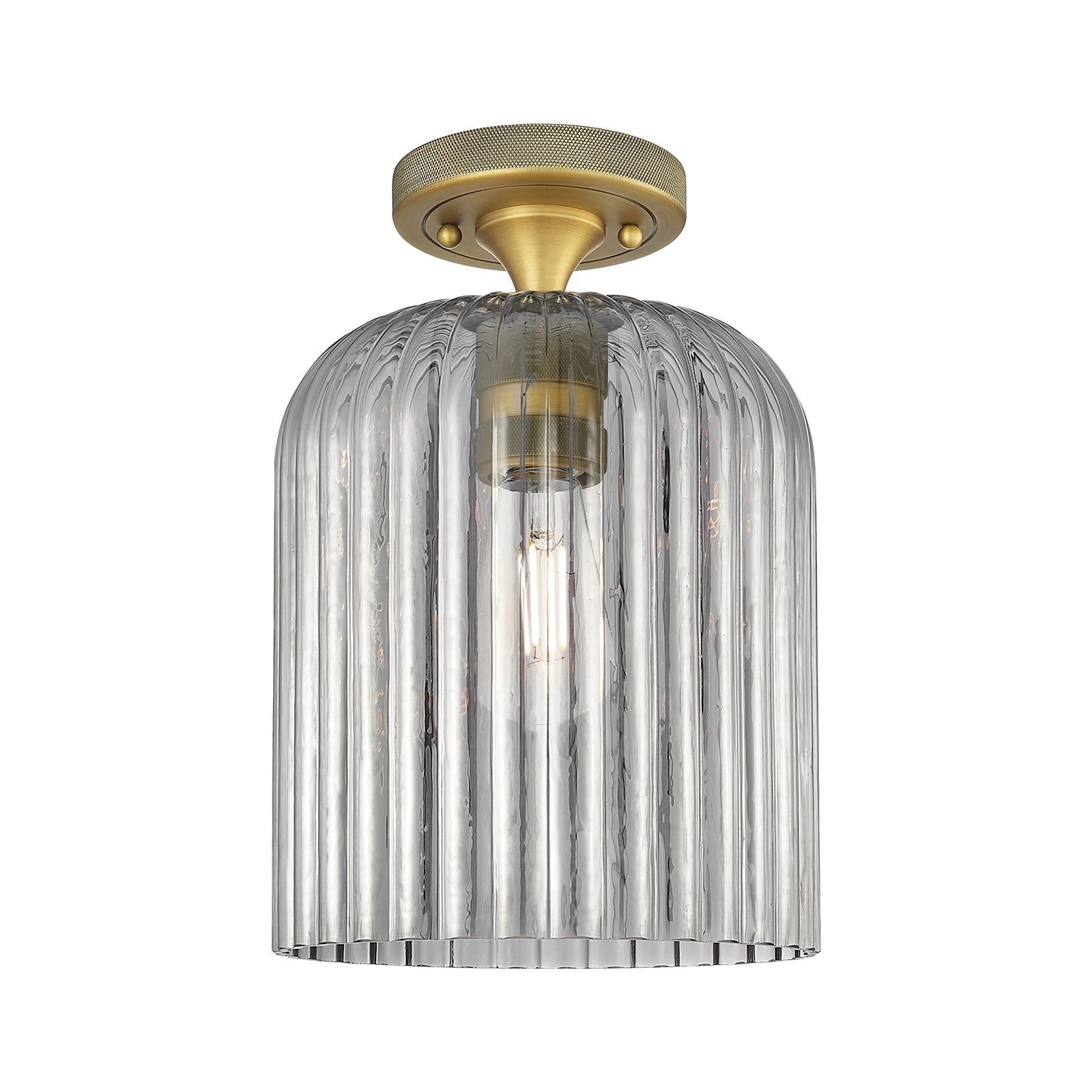 Innovations Crown Point 8in 1-Light Flush Mount | Industrial Brushed Brass and Light Smoke Glass | Bathroom & Hallway | Model 434-1F-BB-G559-8SM
