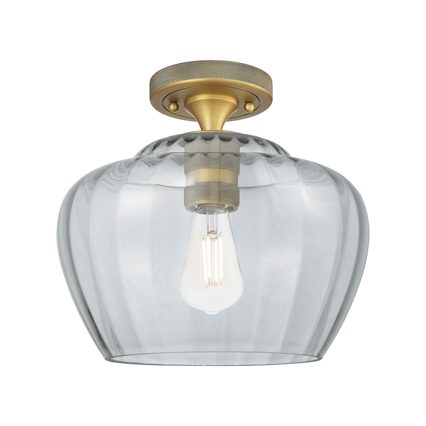 Innovations Fenton 11in 1-Light Flush Mount | Industrial Brushed Brass and Clear Glass | Bathroom & Hallway | 11 x 11 x 10 in | Model 434-1F-BB-G92-L