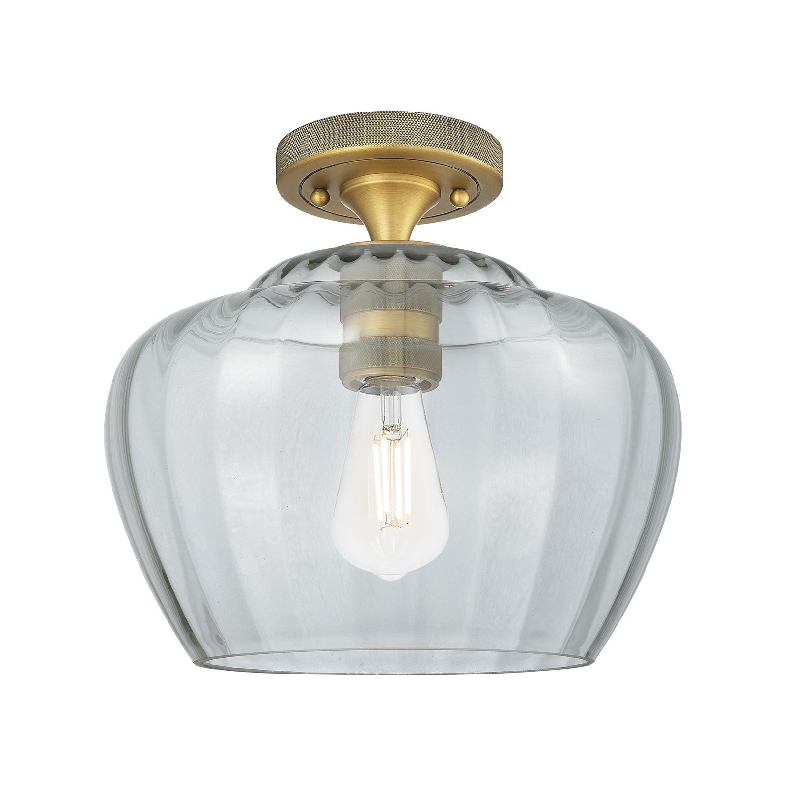 Innovations Fenton 11in 1-Light Flush Mount | Industrial Brushed Brass and Clear Glass | Bathroom & Hallway | 11 x 11 x 10 in | Model 434-1F-BB-G92-L