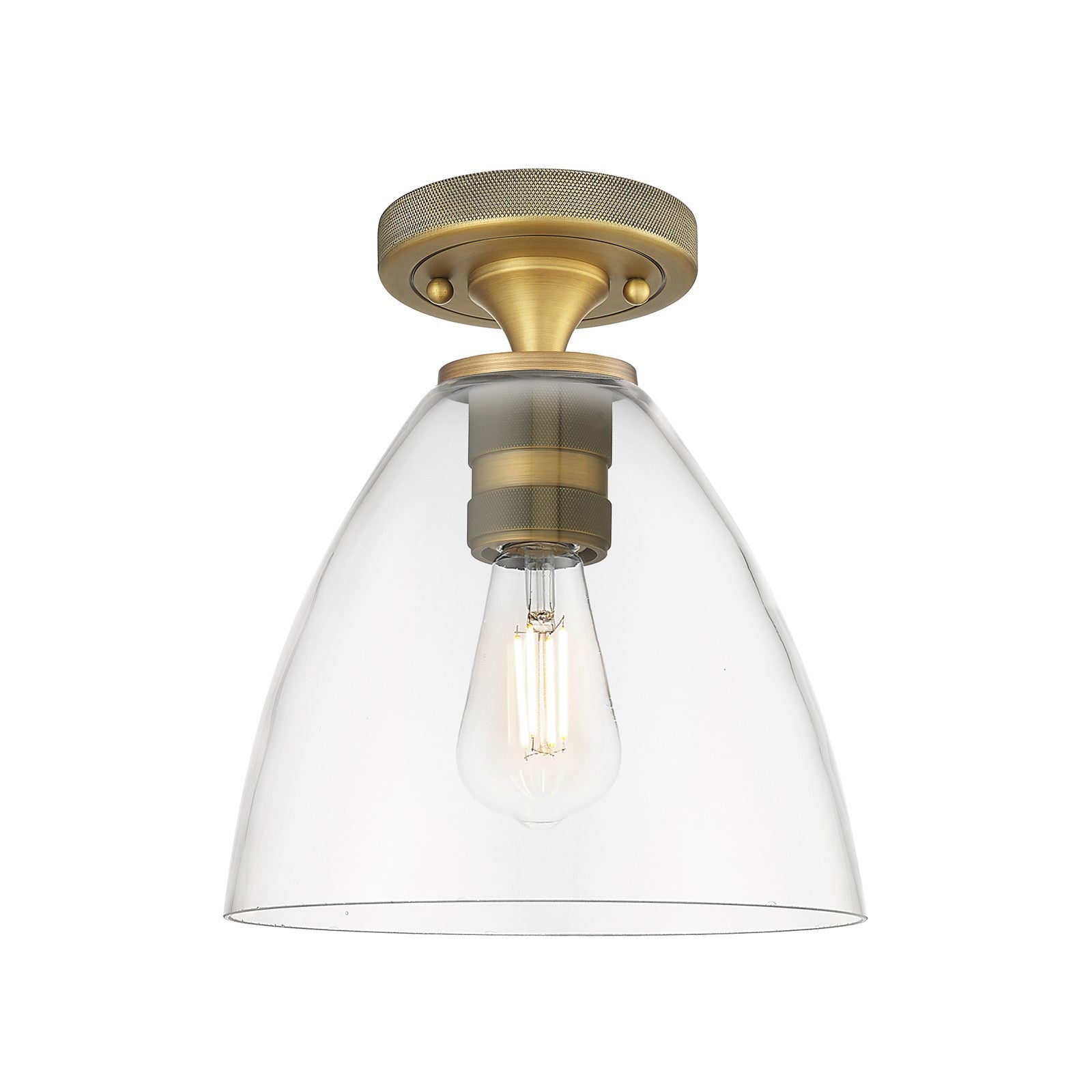 Innovations Bristol 7.5in 1-Light Flush Mount | Industrial Brushed Brass and Clear Glass | Hallway & Bathroom Ceiling Light | Model 434-1F-BB-GBD-752