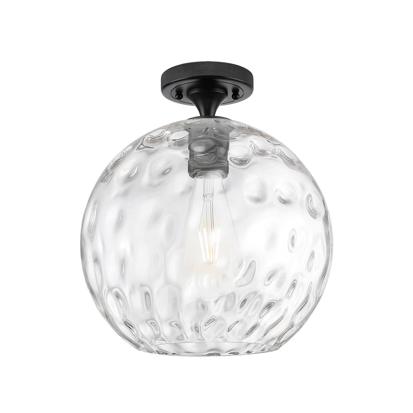 Innovations Athens Water Glass 12in 1-Light Flush Mount | Industrial Matte Black and Clear Glass | Hallway & Bedroom | Model 434-1F-BK-G1215-12