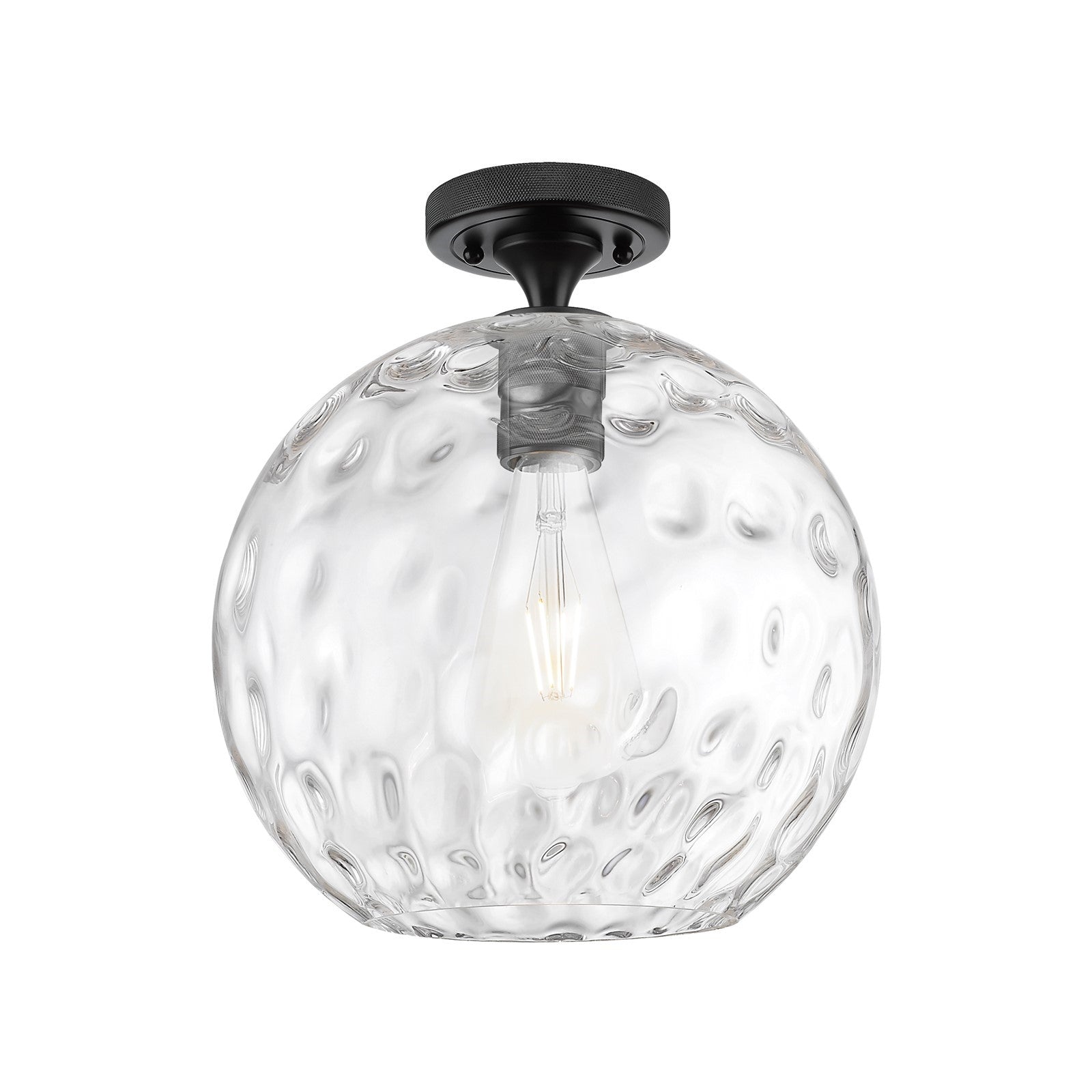 Innovations Athens Water Glass 12in 1-Light Flush Mount | Industrial Matte Black and Clear Glass | Hallway & Bedroom | Model 434-1F-BK-G1215-12