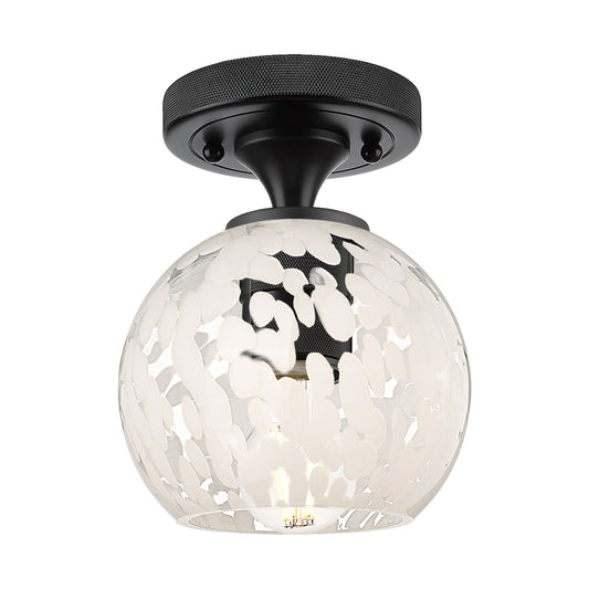 Innovations White Mouchette 6in 1-Light Flush Mount | Industrial Matte Black and White Glass | Hallway & Bedroom | Model 434-1F-BK-G1216-6WM