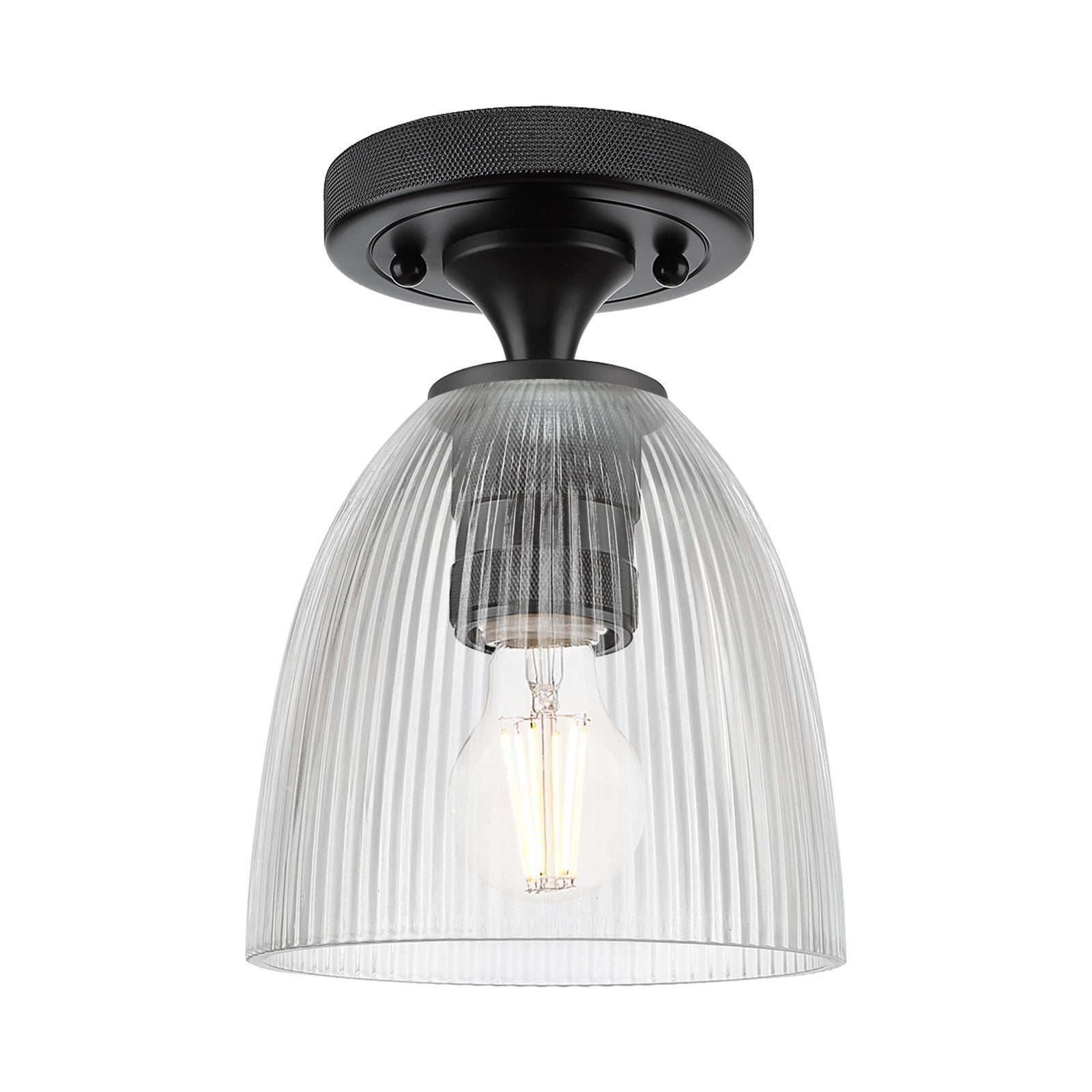 Innovations Castile 6in 1-Light Flush Mount | Industrial Matte Black and Clear Glass | Hallway & Bedroom | 6 x 8.5 x 6 in | Model 434-1F-BK-G382