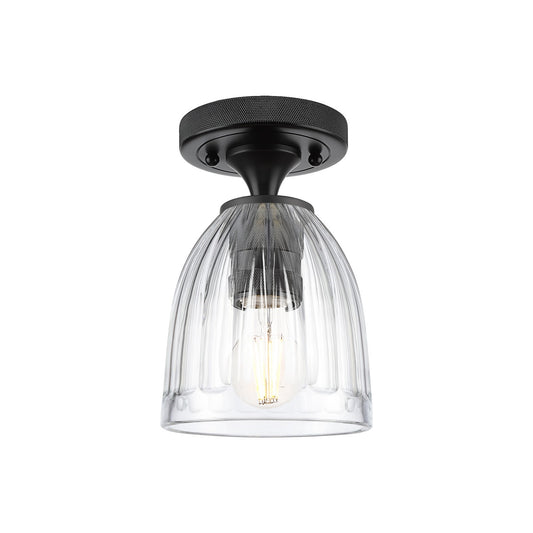 Innovations Brookfield 5.75in 1-Light Flush Mount | Industrial Matte Black and Clear Ribbed Glass | Hallway & Bedroom | Model 434-1F-BK-G442