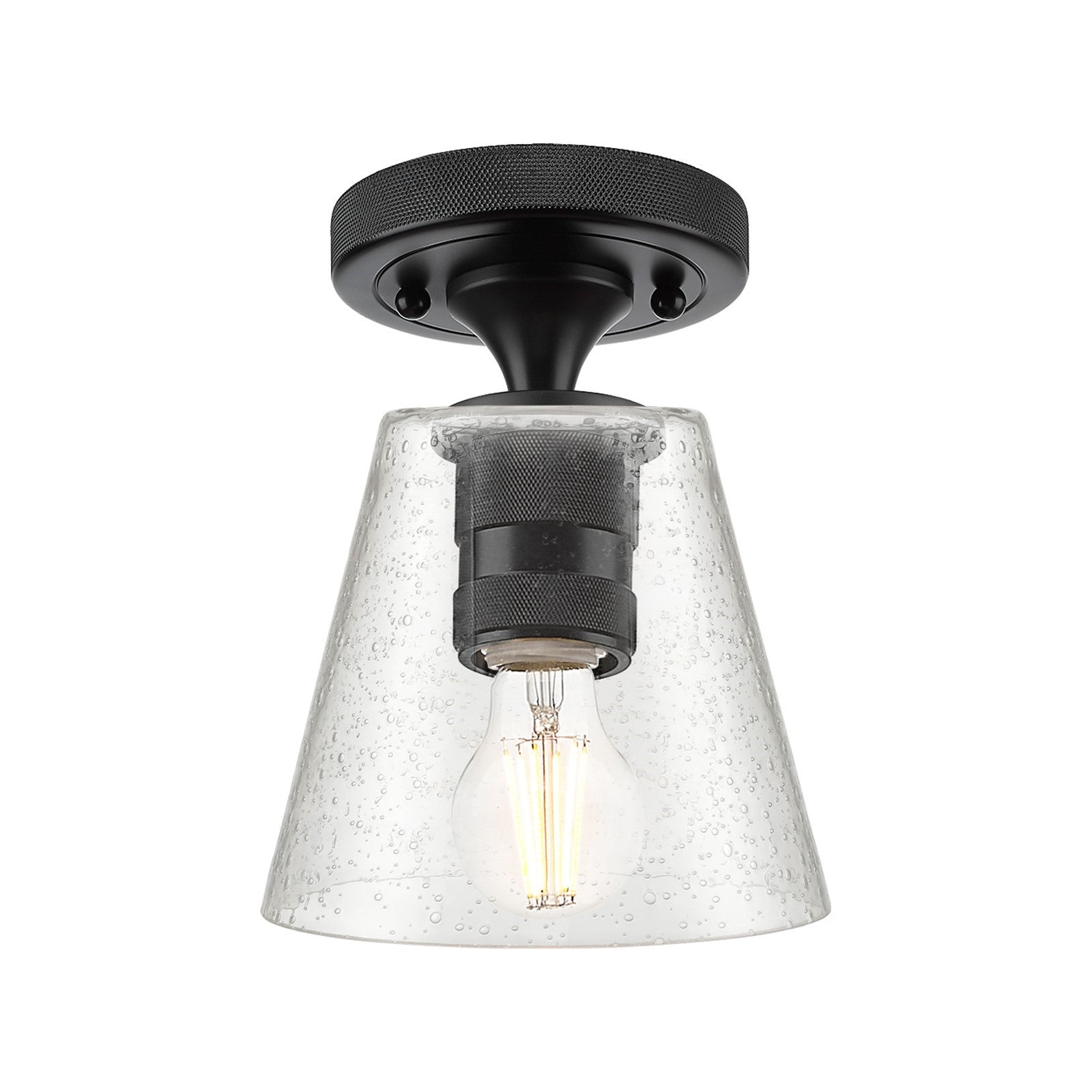 Innovations Caton 6in 1-Light Flush Mount | Industrial Matte Black and Frosted Glass | Hallway & Bedroom | 6 x 8 x 6 in | Model 434-1F-BK-G454