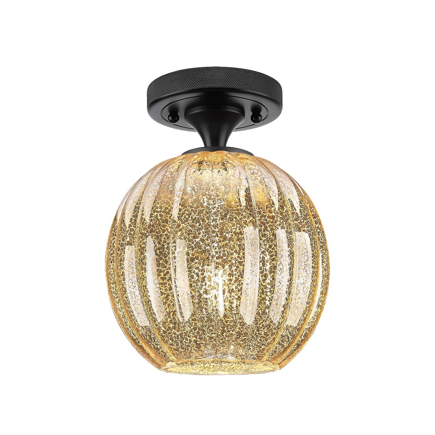 Innovations Preston Globe 7in 1-Light Flush Mount | Industrial Matte Black and Mercury Glass | Hallway & Bathroom | Model 434-1F-BK-G458-7ME