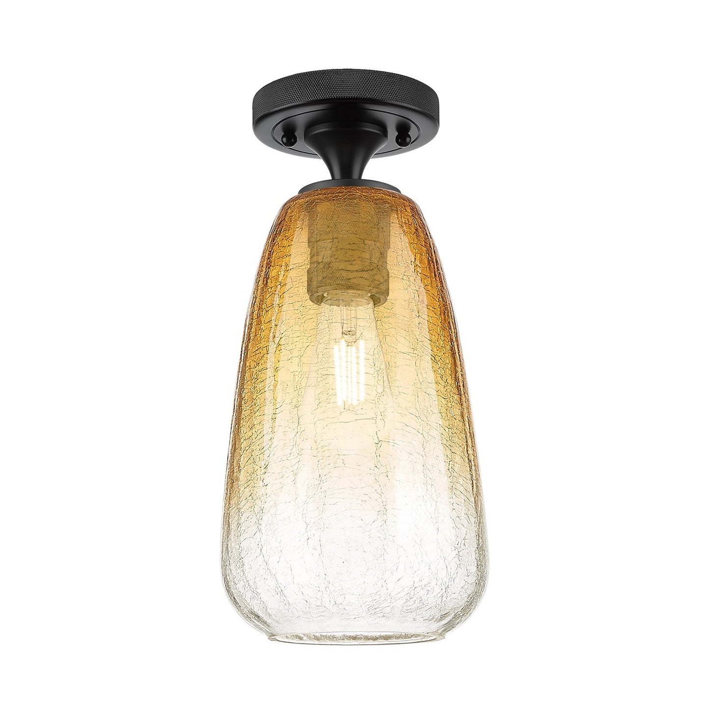 Innovations Brookhaven Almond 6in 1-Light Flush Mount | Industrial Matte Black and Amber Glass | Hallway & Bedroom | Model 434-1F-BK-G480-6AM